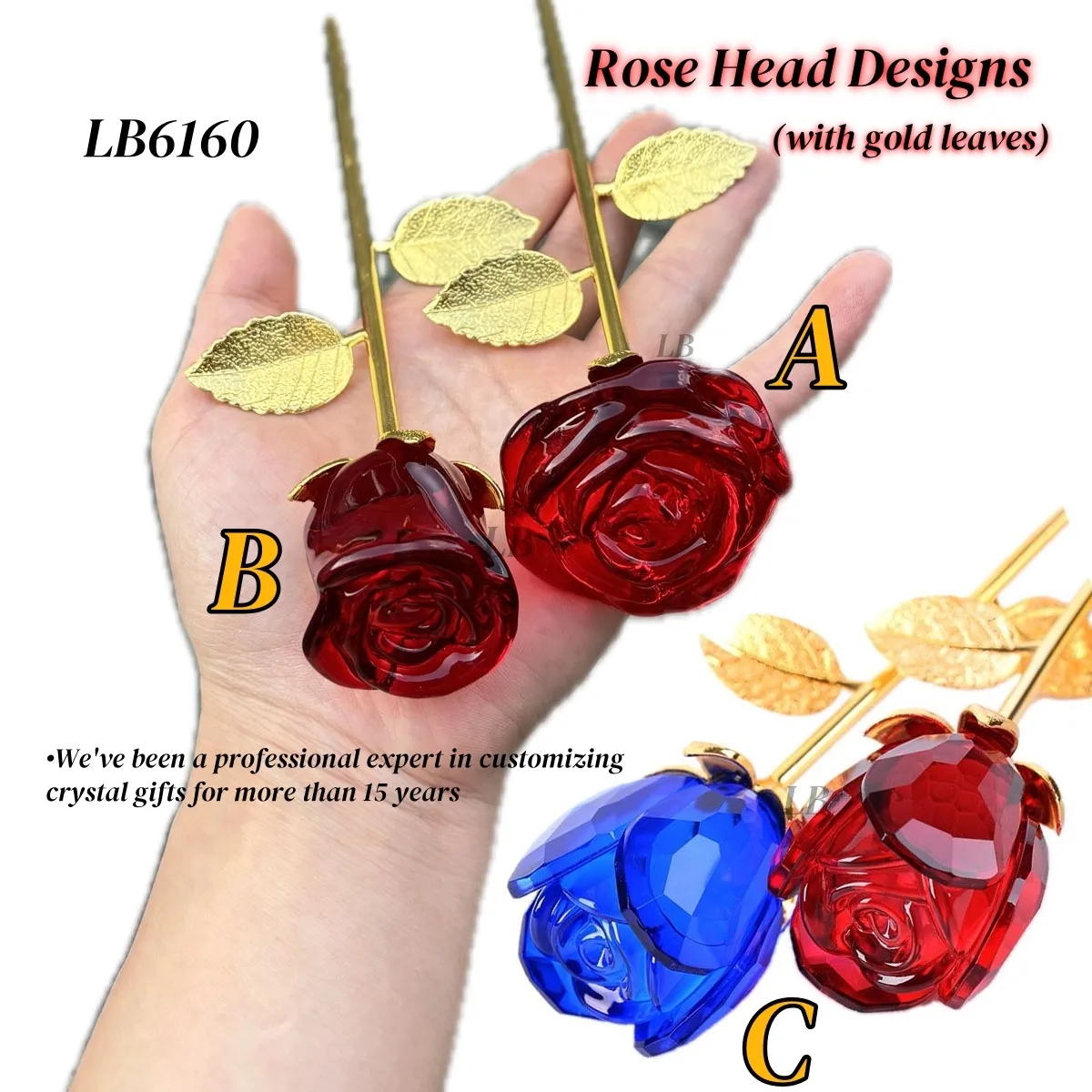Wholesale Red Crystal Rose in Vase Flower Bouquet Gift Set 1