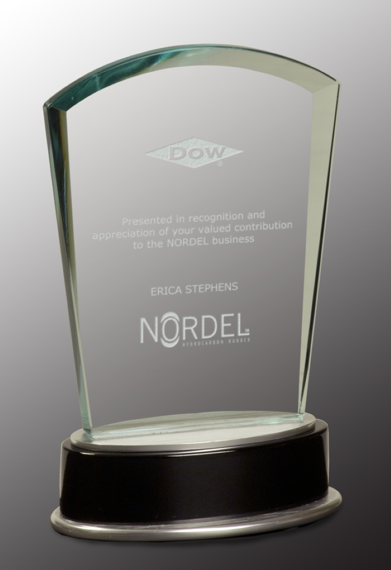 6 3/4" Jade Fan Metro Glass Award with Black and Silver Base