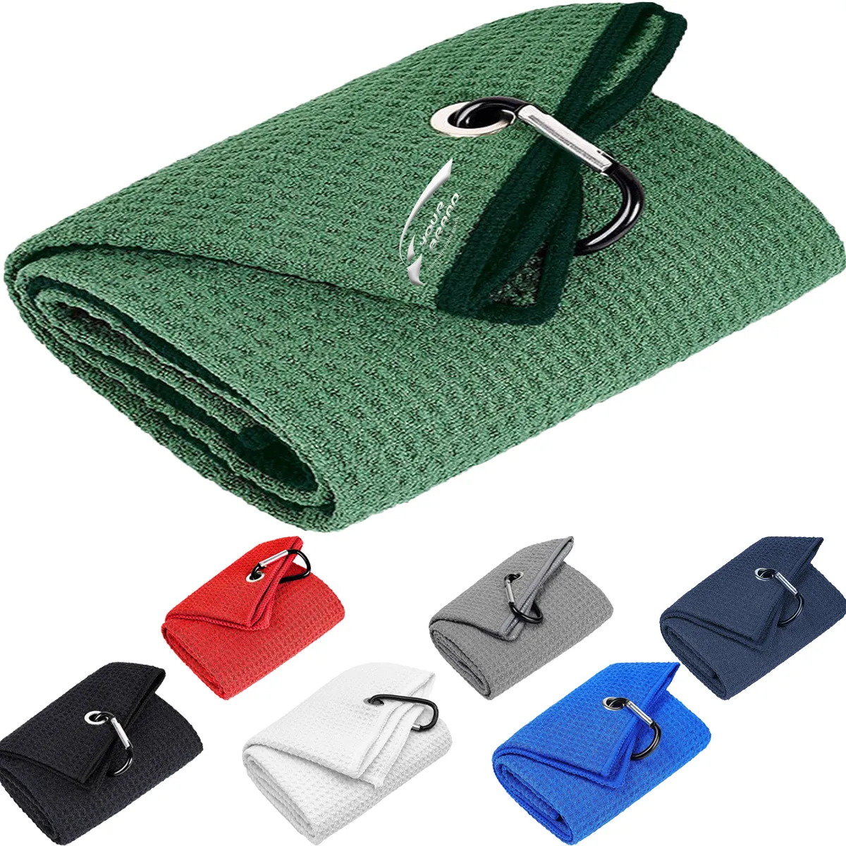 Microfiber Waffle Pattern Golf Towel With Carabiner Clip 2
