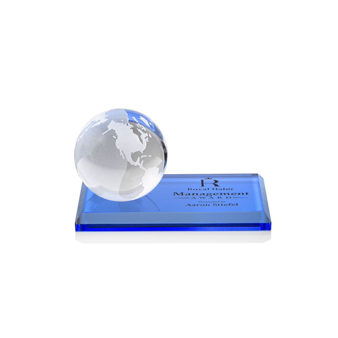Globe Award on Rectangle Base - Sky Blue
