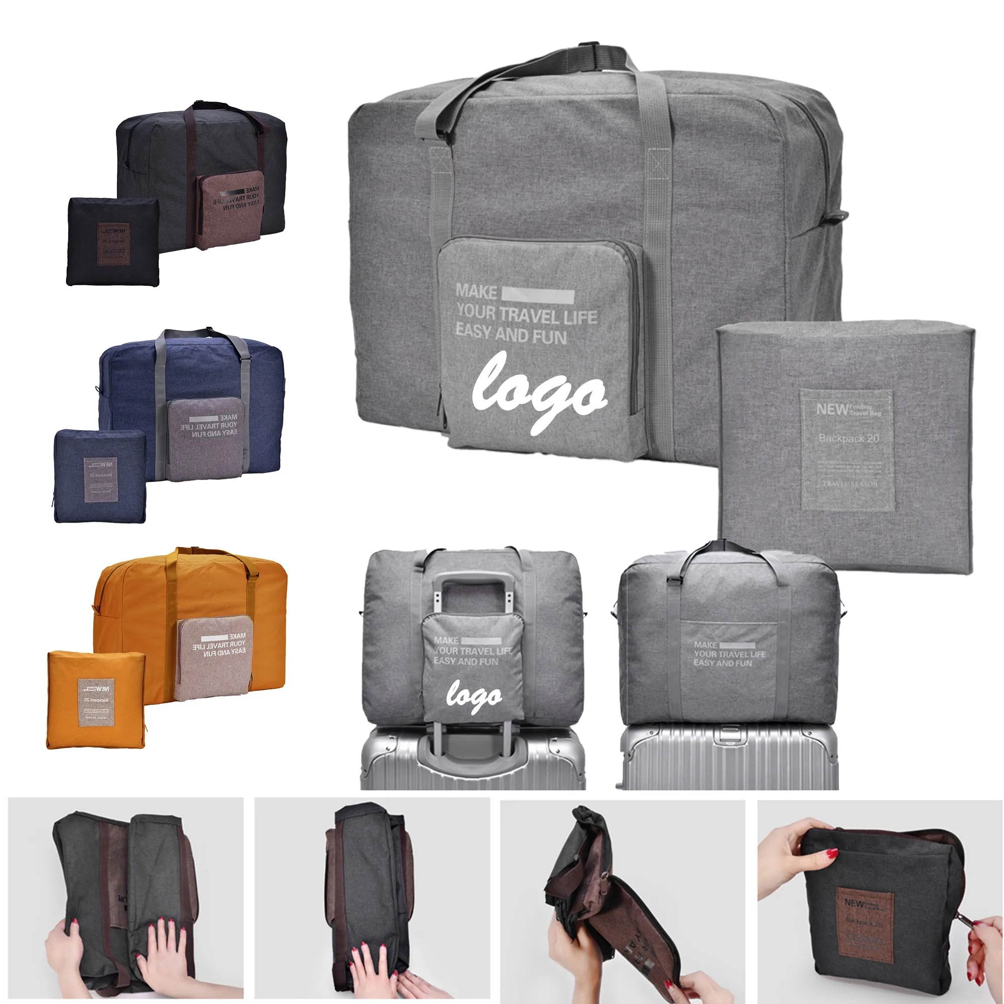 MOQ 30 Folding Travel Storage Bag Polyester Duffel
