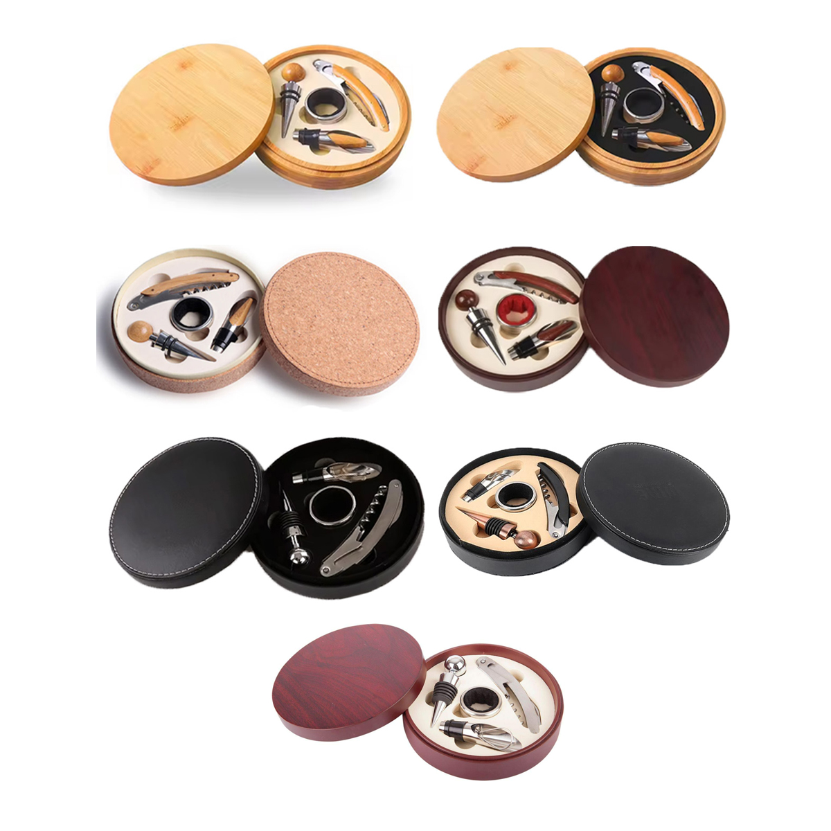 4 Piece Wine Gift Set in Round Leather Case 1