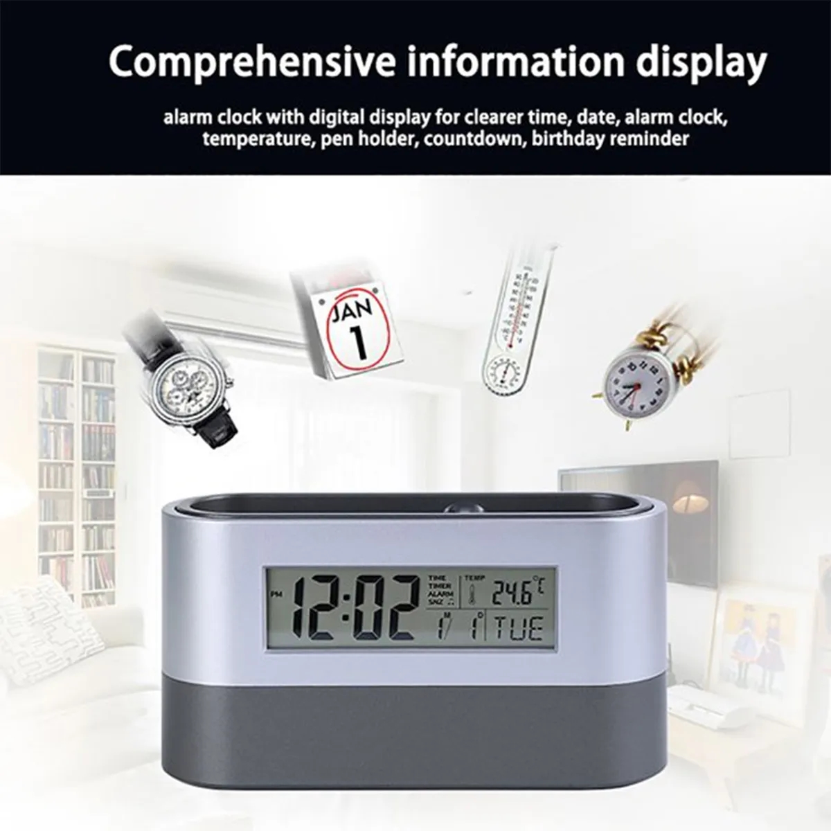 Multifunctional Pen Holder With Alarm Clock And Calendar 9