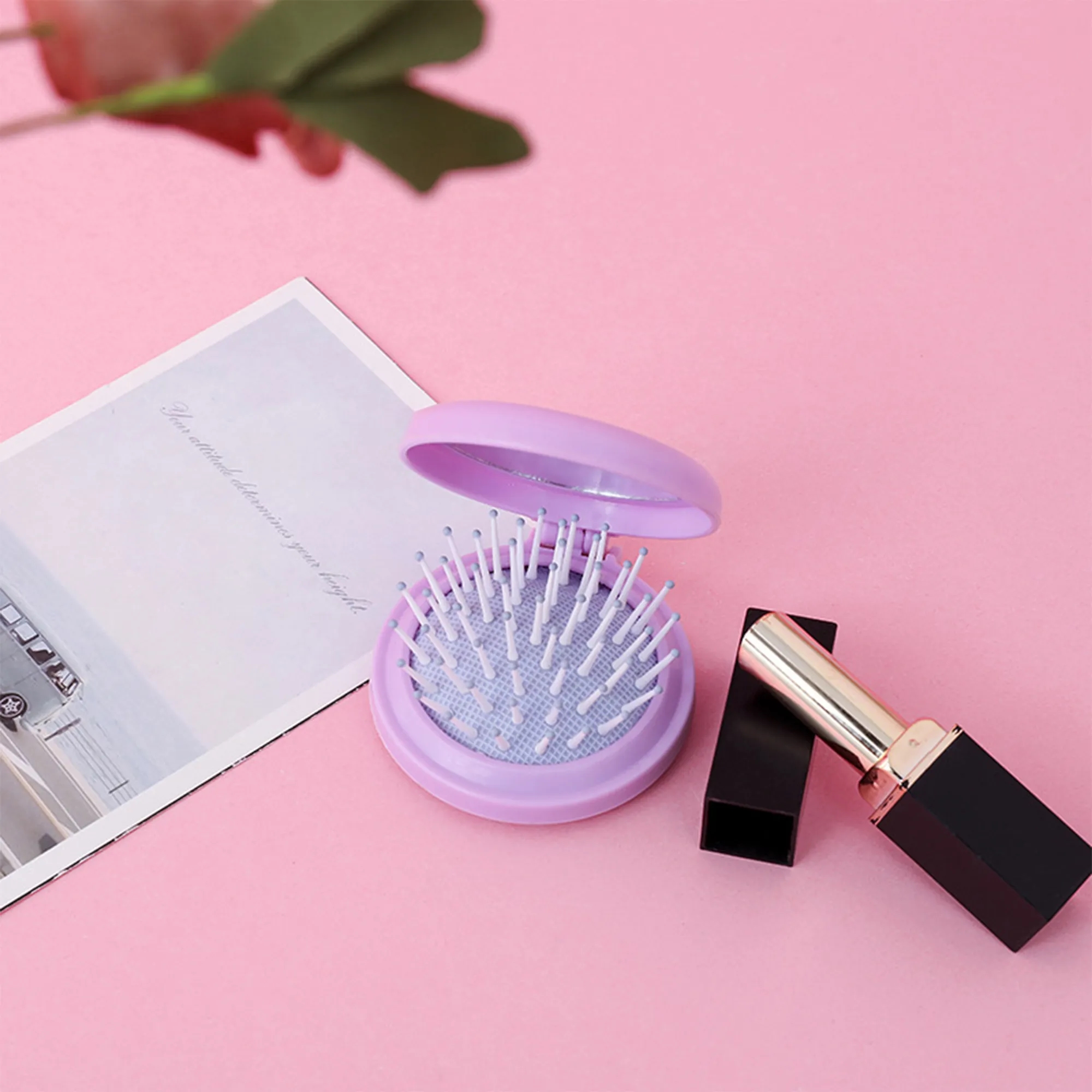 Travel-Friendly Folding Hairbrush Comb Massager Mirror 3