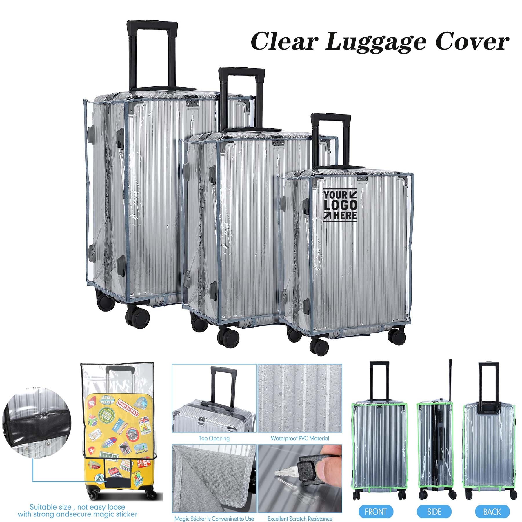 3 Pieces Clear PVC Smooth Waterproof 20Inch Luggage Cover 3