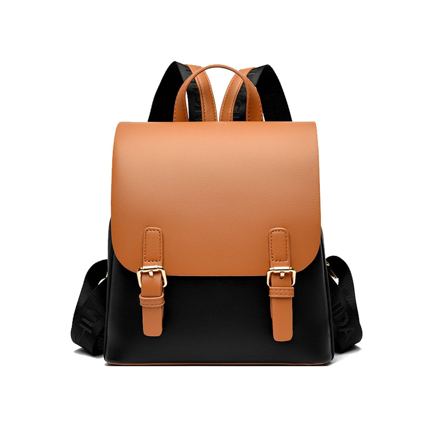 Women Compact PU Leather Backpack w/ Double Lock Clasp 5