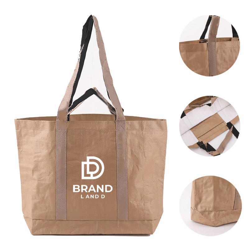 Reusable Morandi Color PP Woven Bag Foldable Shopping Bag With Inner Pocket 2