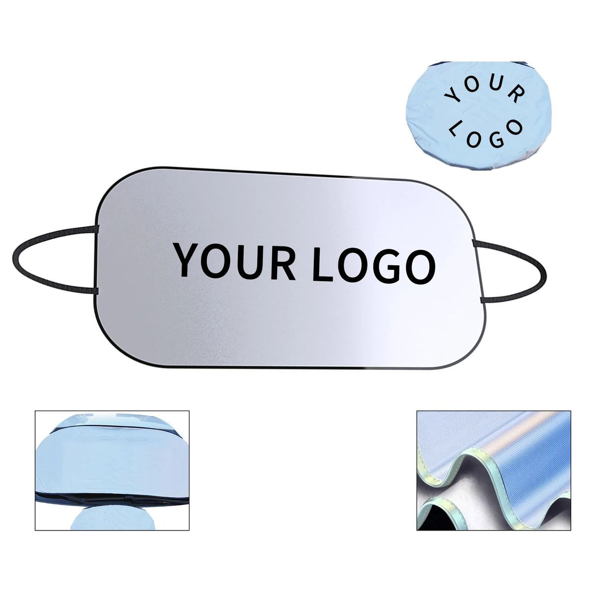 Car Sunshade Silver Fabric Foldable 51x23 2