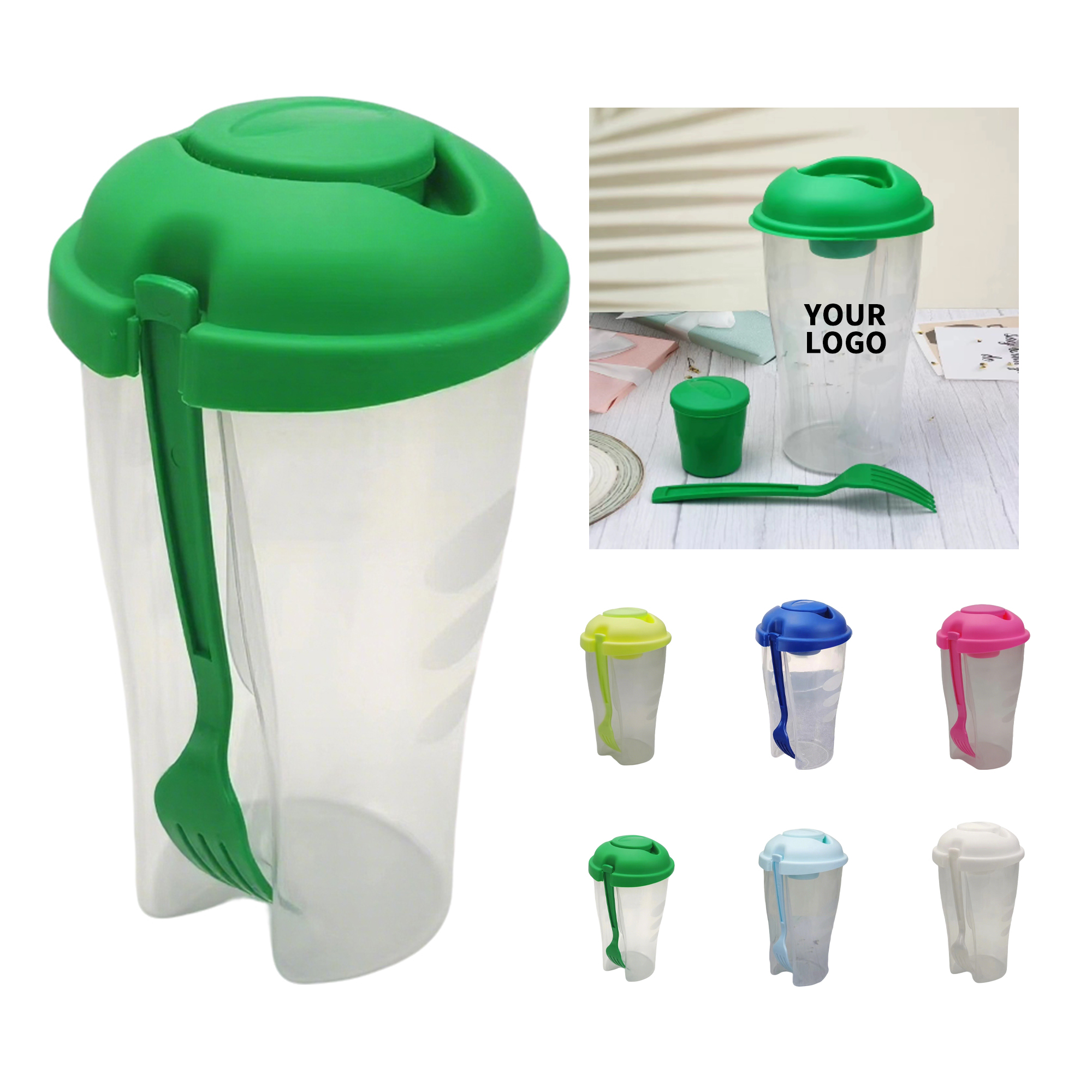 Three Piece Salad Shaker Container With Cup Fork 4