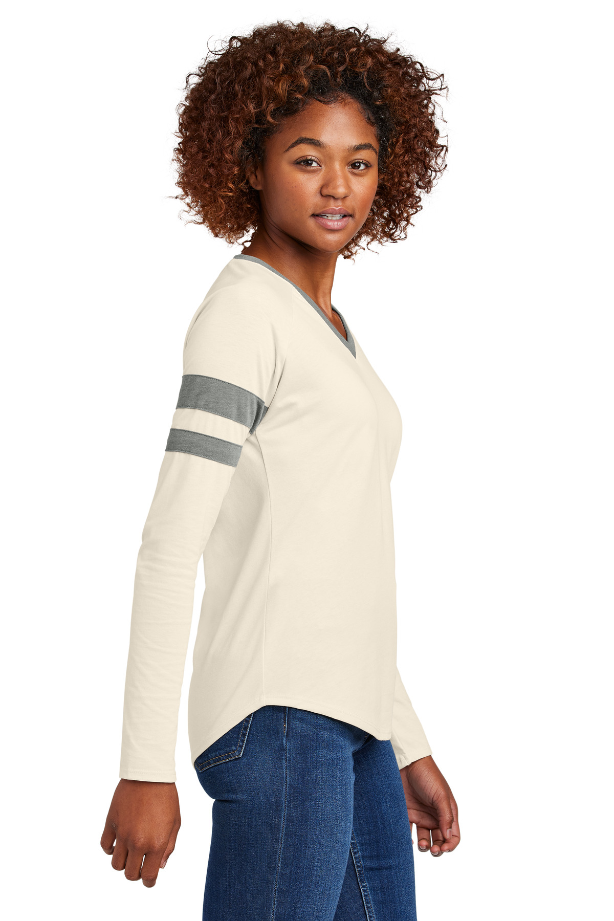 Sport-Tek Women's Halftime Stripe Long Sleeve V-Neck Tee LST6043 15