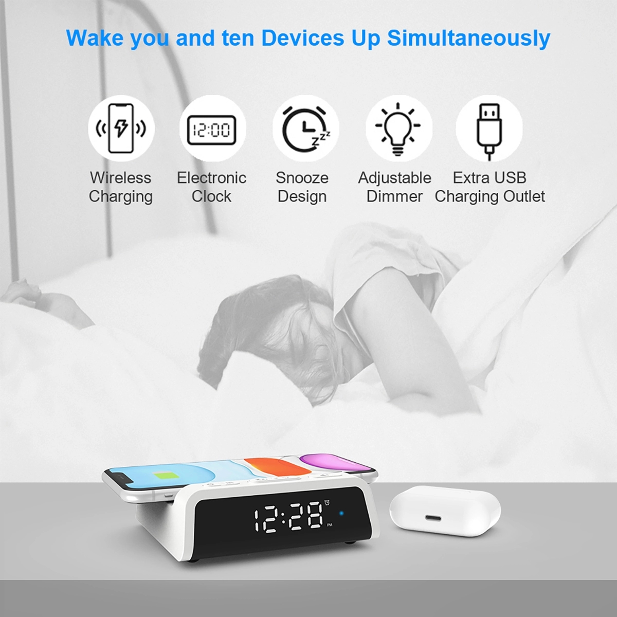 15W Wireless Charger Alarm Clock 10