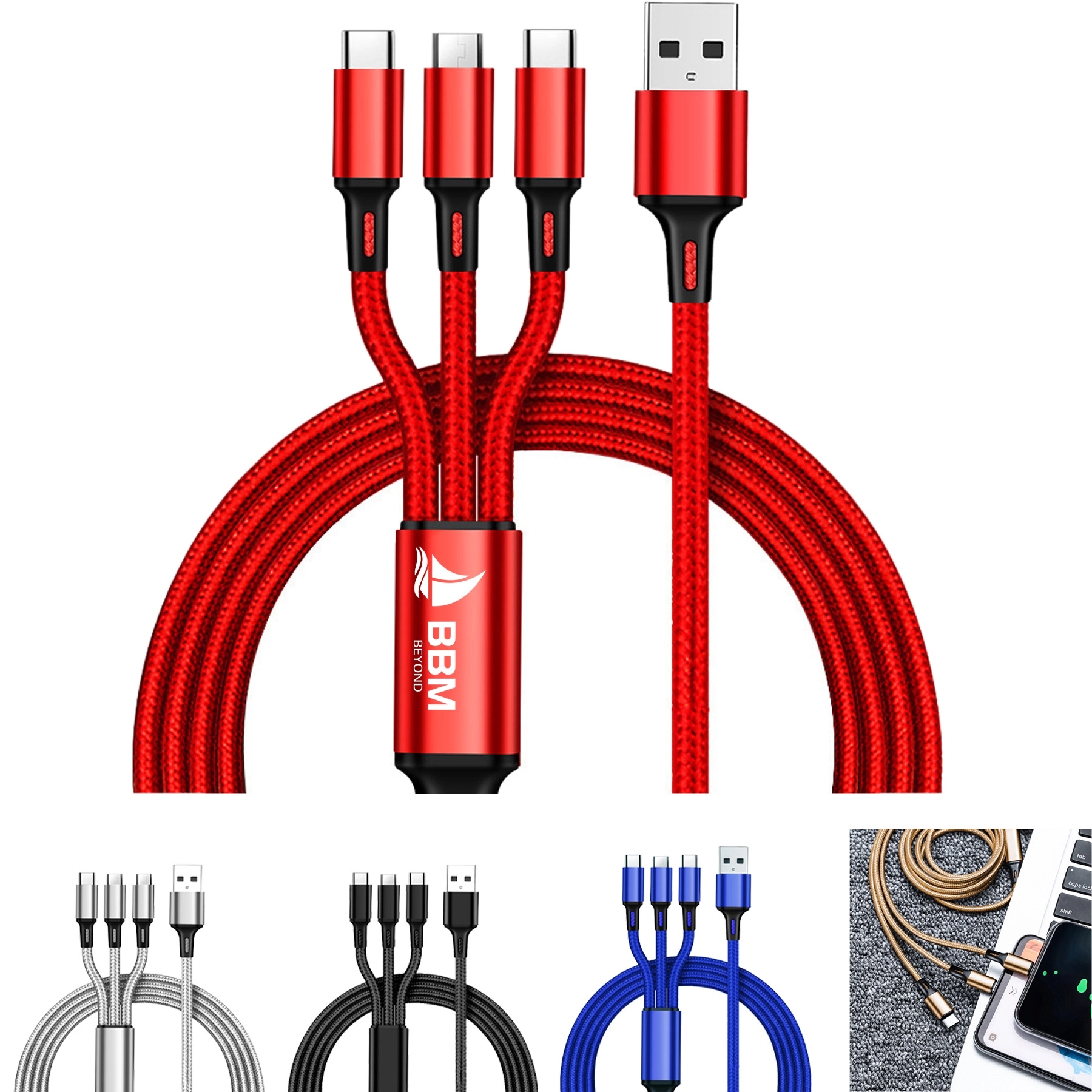 3 in 1 USB Fast Charging Braided Data Cable 2