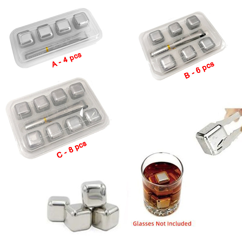 4 Pcs Stainless Steel Wine Cube Set W/ Silicone Clip 2