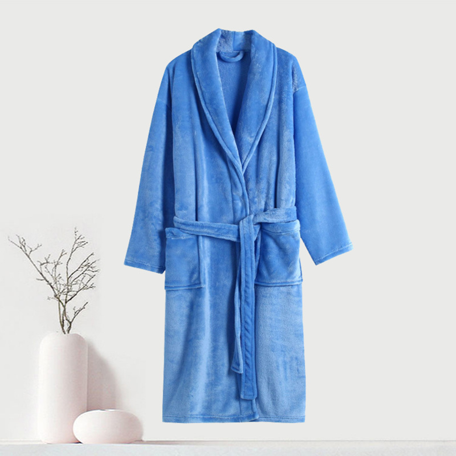Solid-Color Flannel Kimono Bathrobe 5