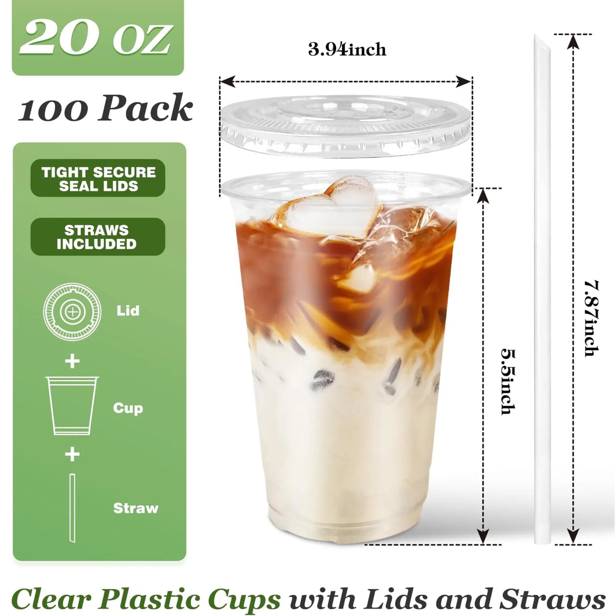 20 Oz Disposable Plastic Cup With Straw And Lid 8