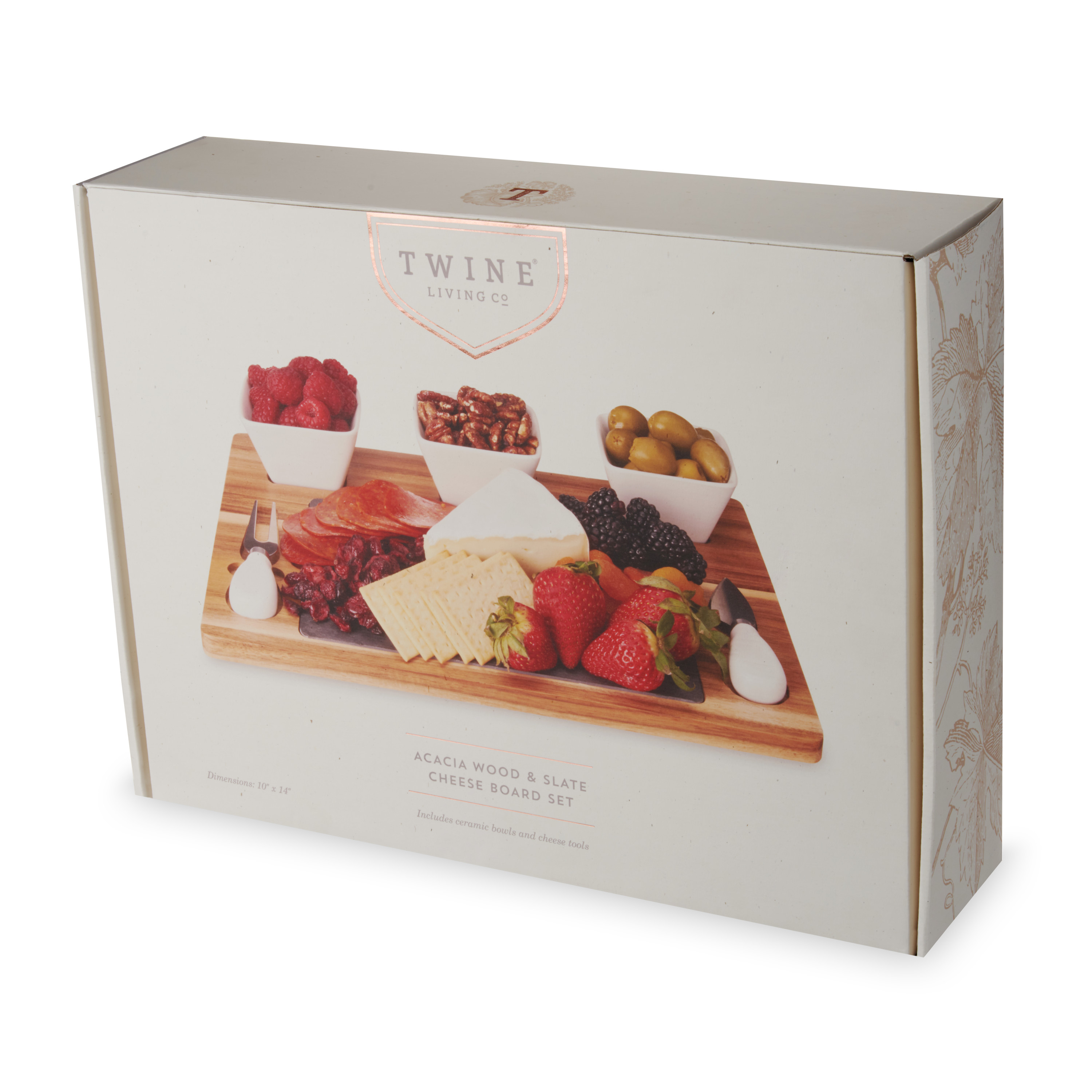 Twine Living® Acacia & Slate Cheese Board Set w/ Ceramic Bowls 6