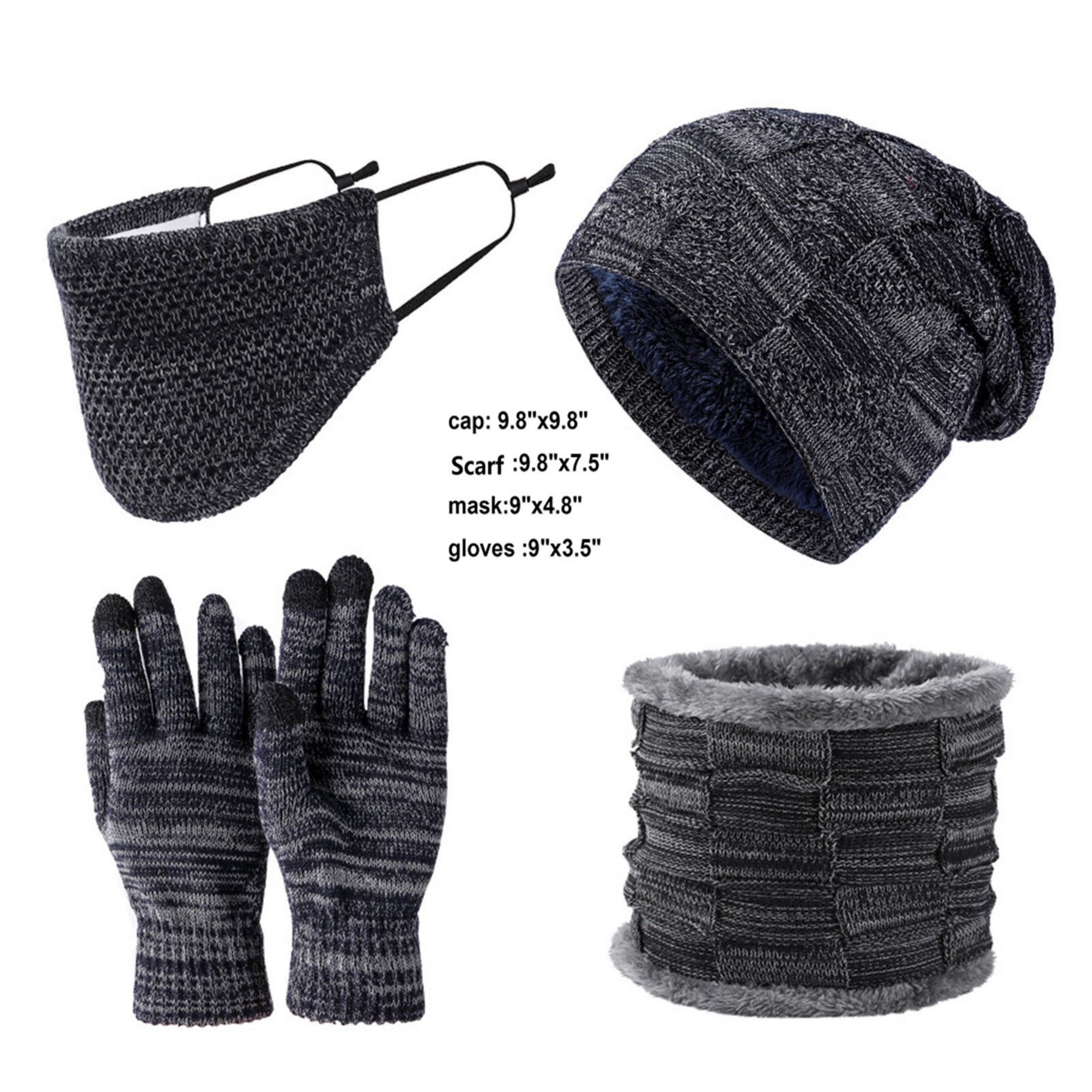 4 pcs Winter Beanie Hat Touchscreen Gloves Warm Set 2