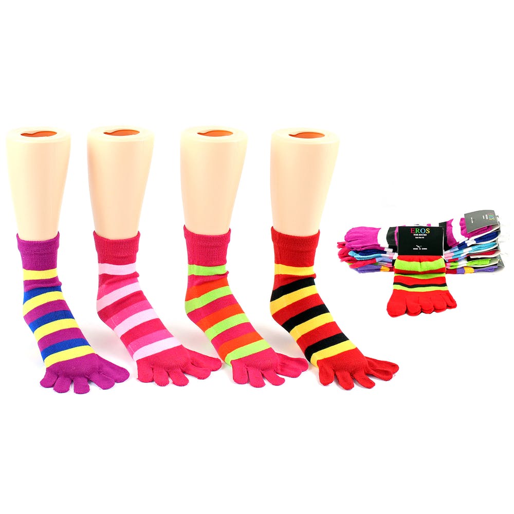 Girls' Toe Socks - Striped Size 6-8 2