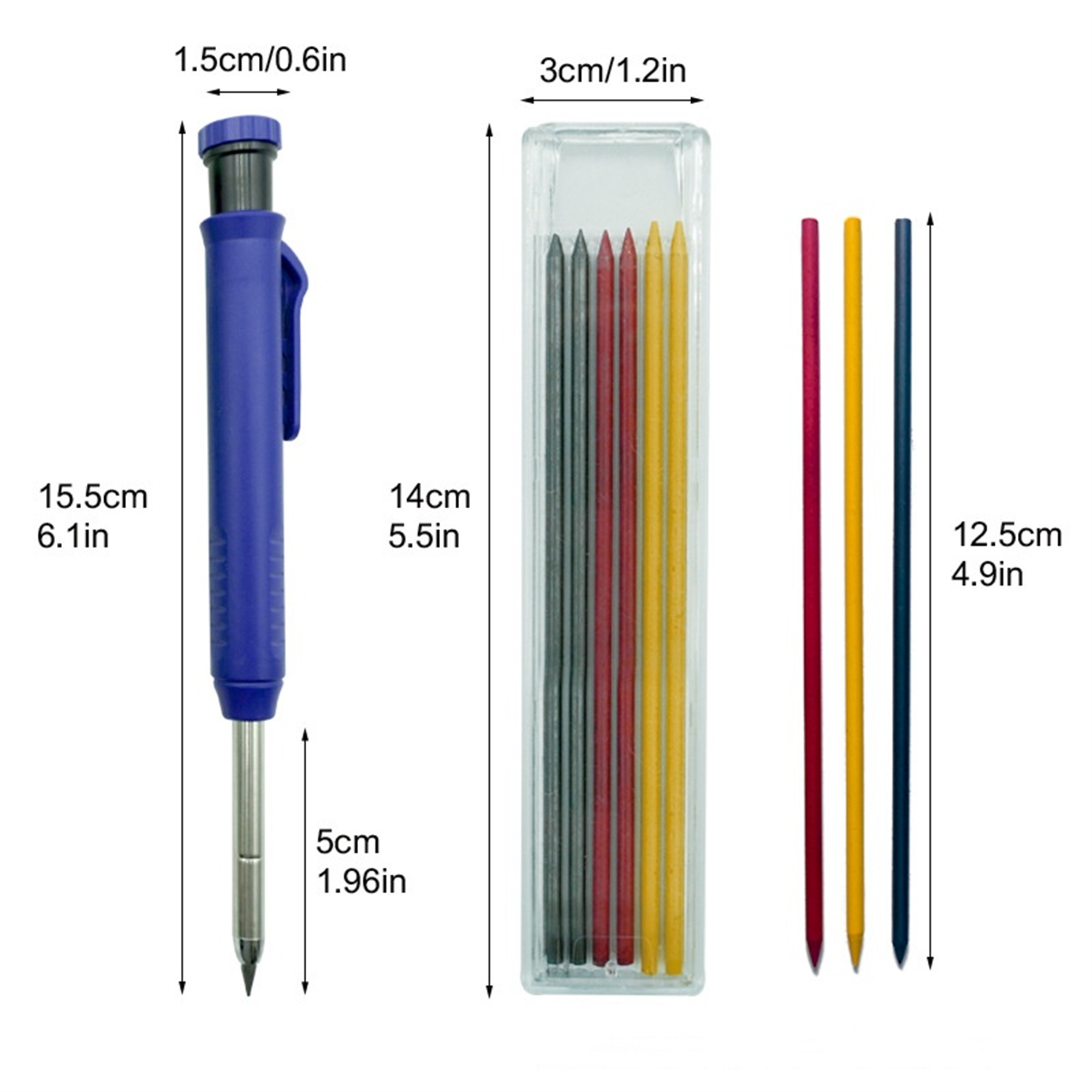 Long Nosed Deep Hole Tip Mechanical Carpenter Pencil Marker Set 9