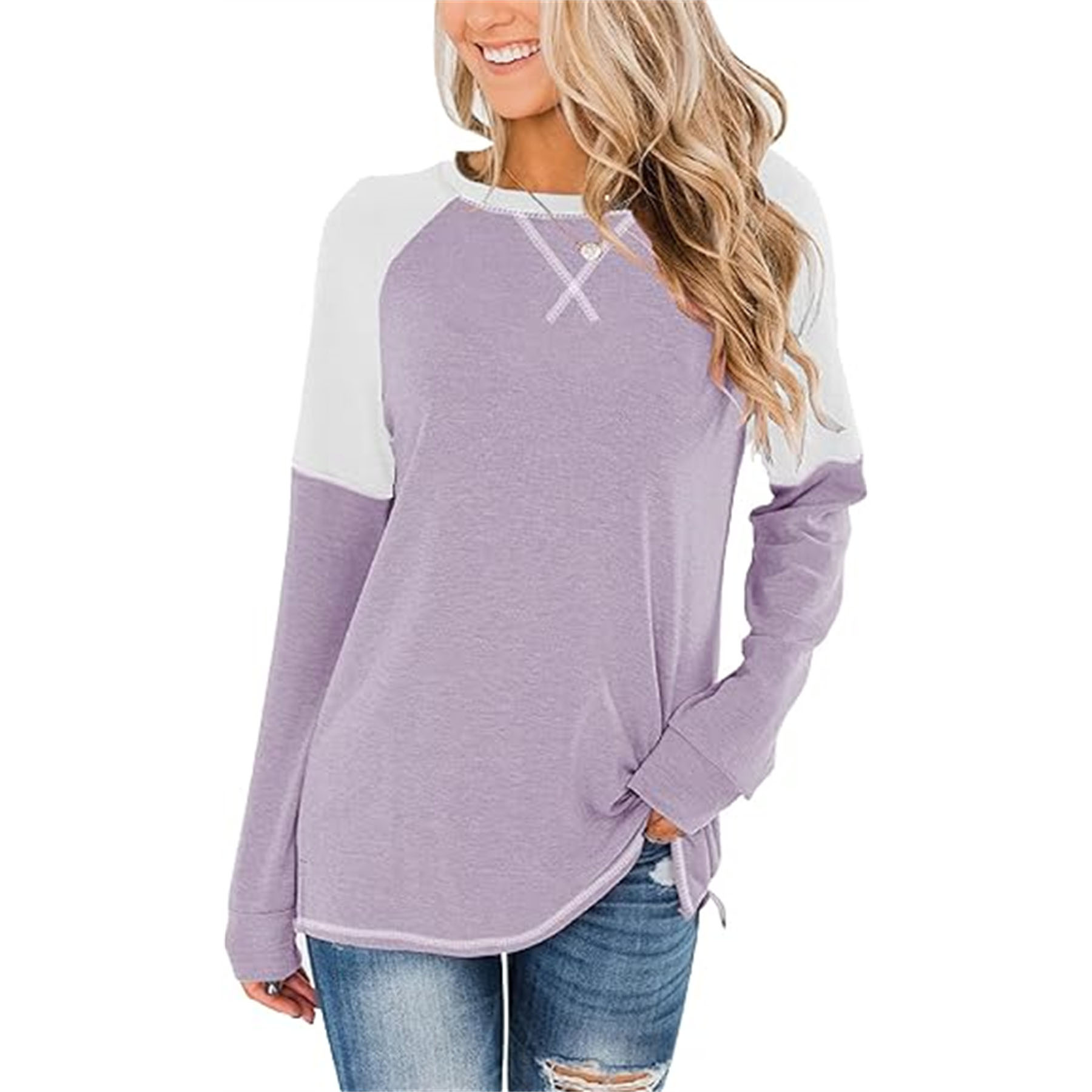 Women's Crew Neck Color Block Blouse 20