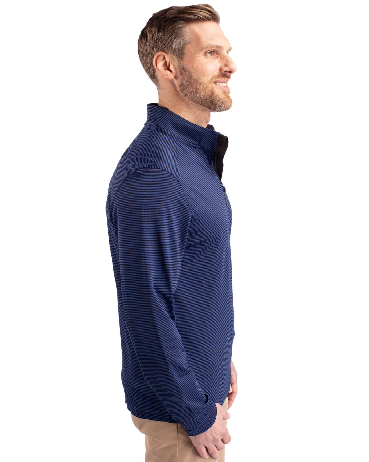 Cutter & Buck Virtue Recycled Micro Stripe Featherlight Pique Mens Quarter Zip Pullover 31