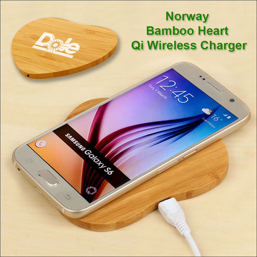 Norway Bamboo Qi Wireless Charger 10 Watts - Heart