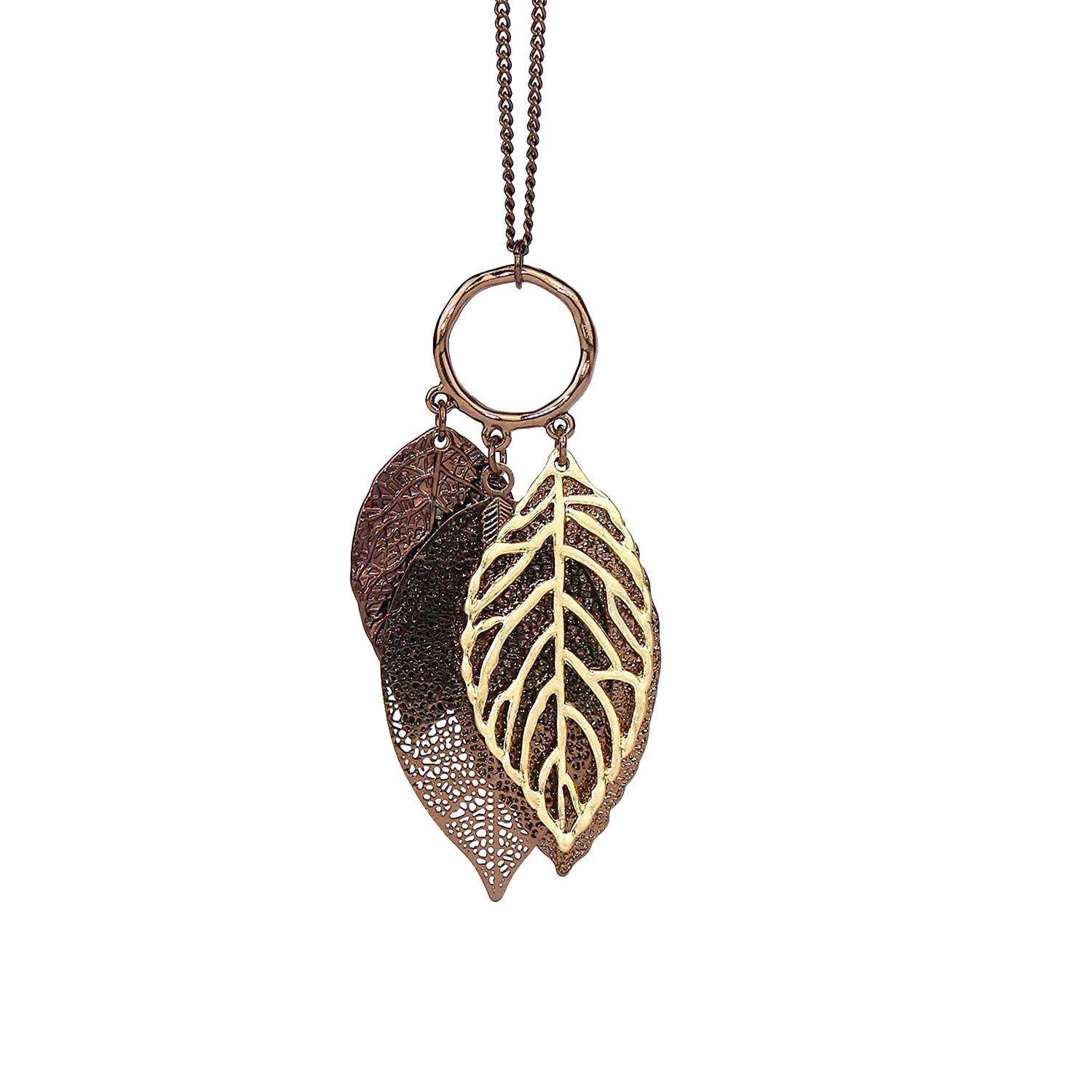 Gold&Silver Double Color Autumn Leaf Pendant Necklace 6
