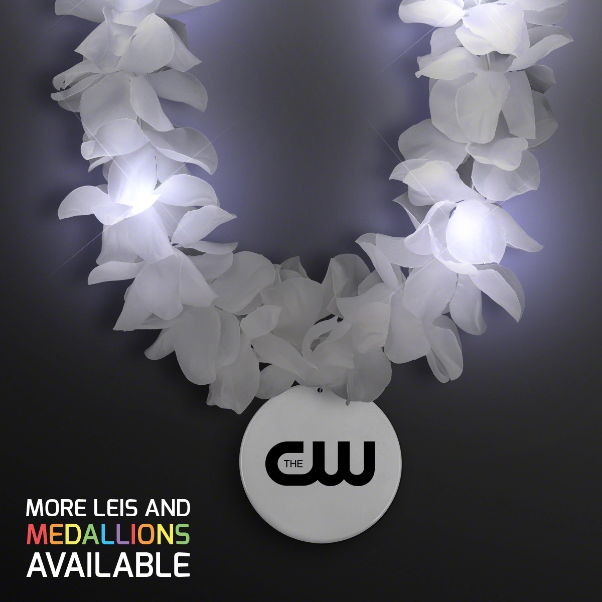 White Flower Light Up Lei with Medallion 25
