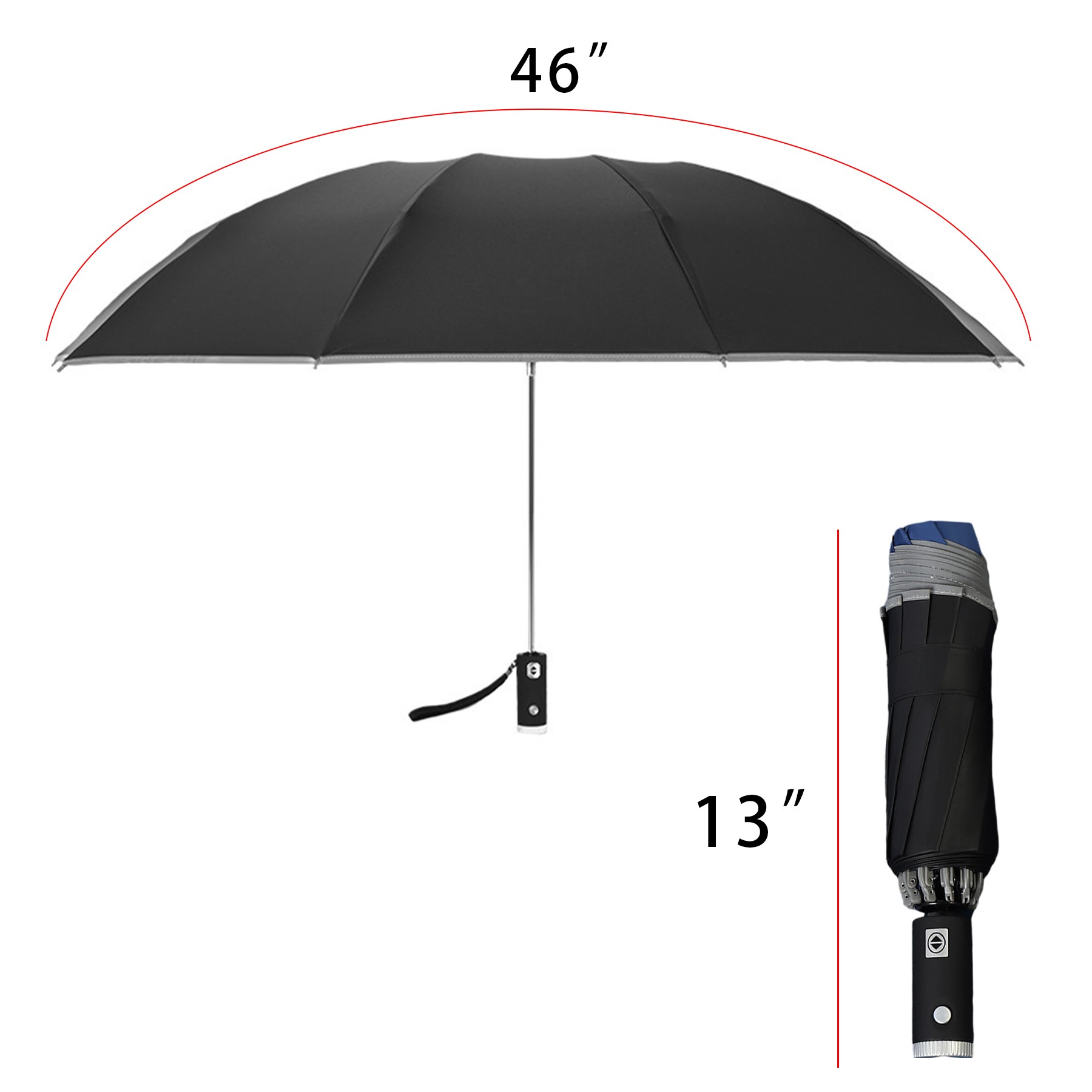 46" Umbrella W/Safer Reflective Stripe And Led Flashlight 3