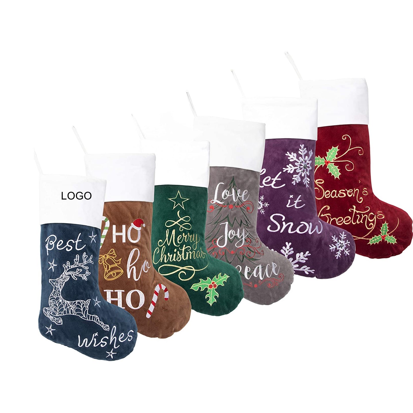 Christmas Stockings Embroidery Classic Luxury Velvet Large Hanging Ornament Decorations for Fireplac 1
