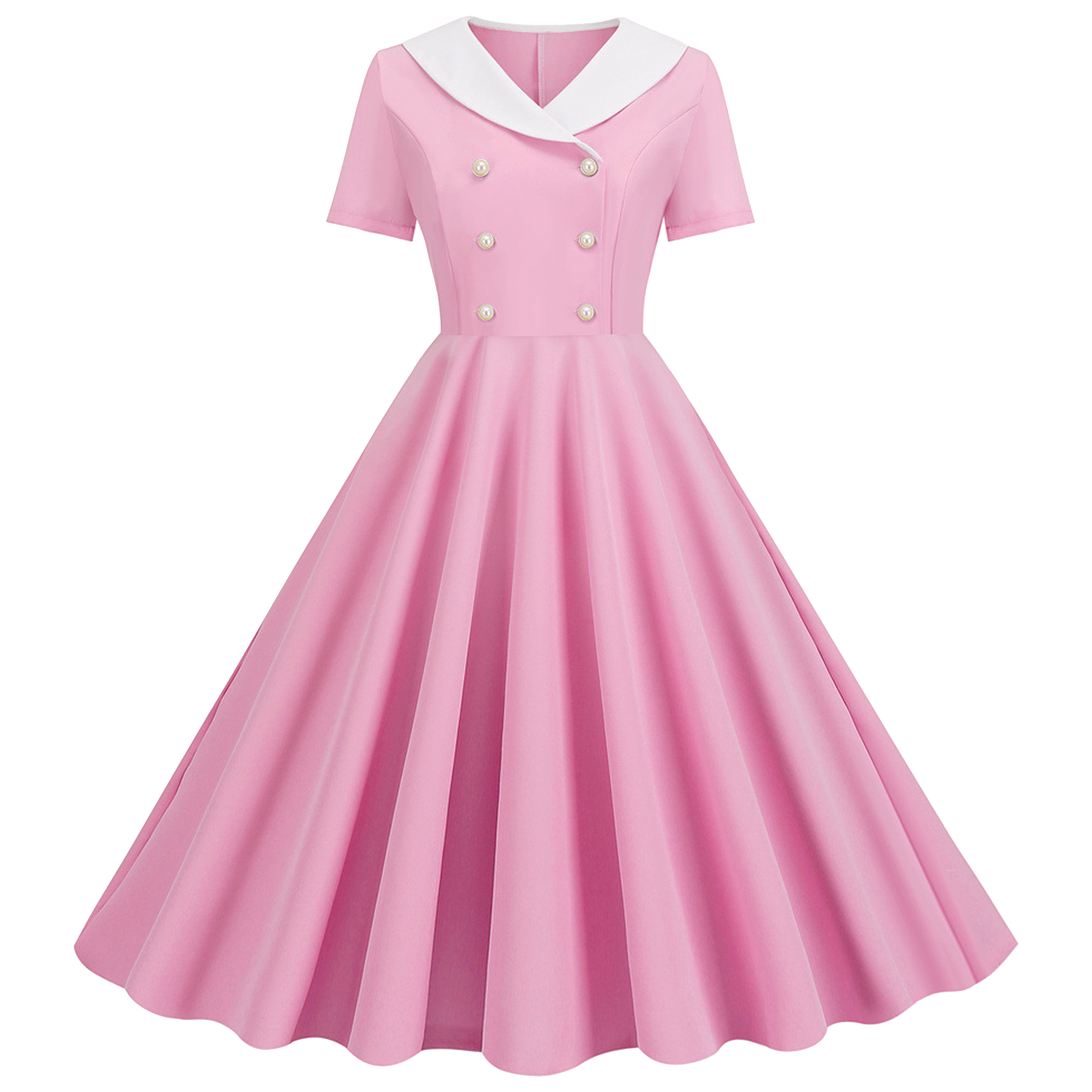 Polyester Fashionable V-Neck Double Breasted Dress 8