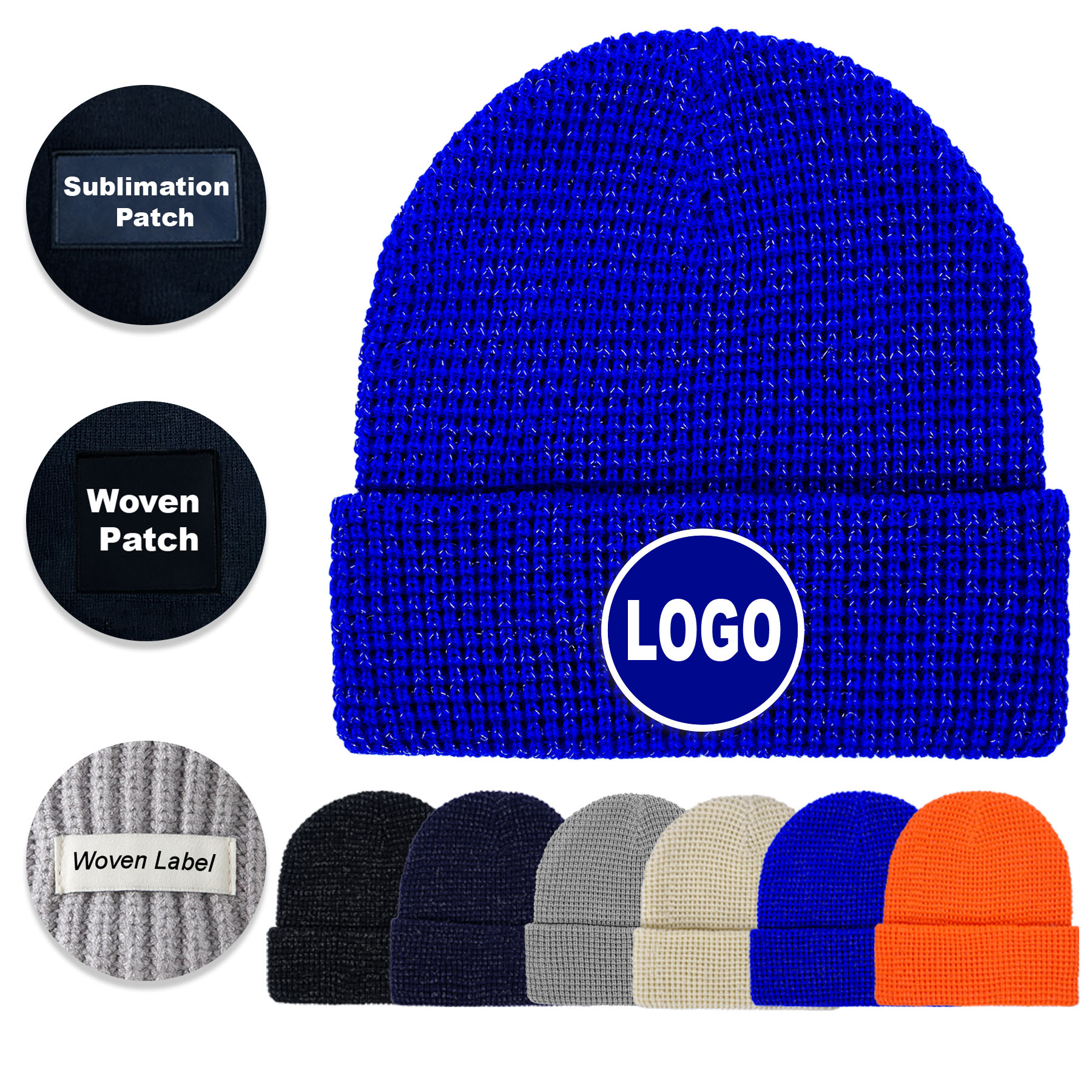 Shiny Waffle Knit Cuffed Beanie (Unisex) 1
