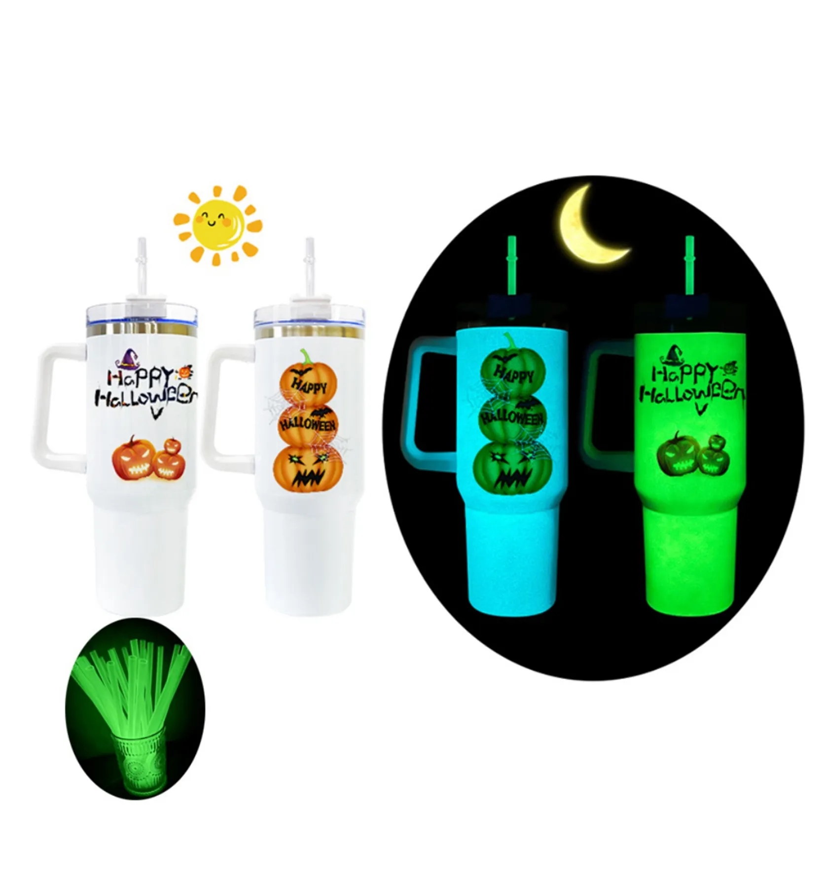 40 Oz. Glow in Dark Tumbler with Handle Lid and Straw 6