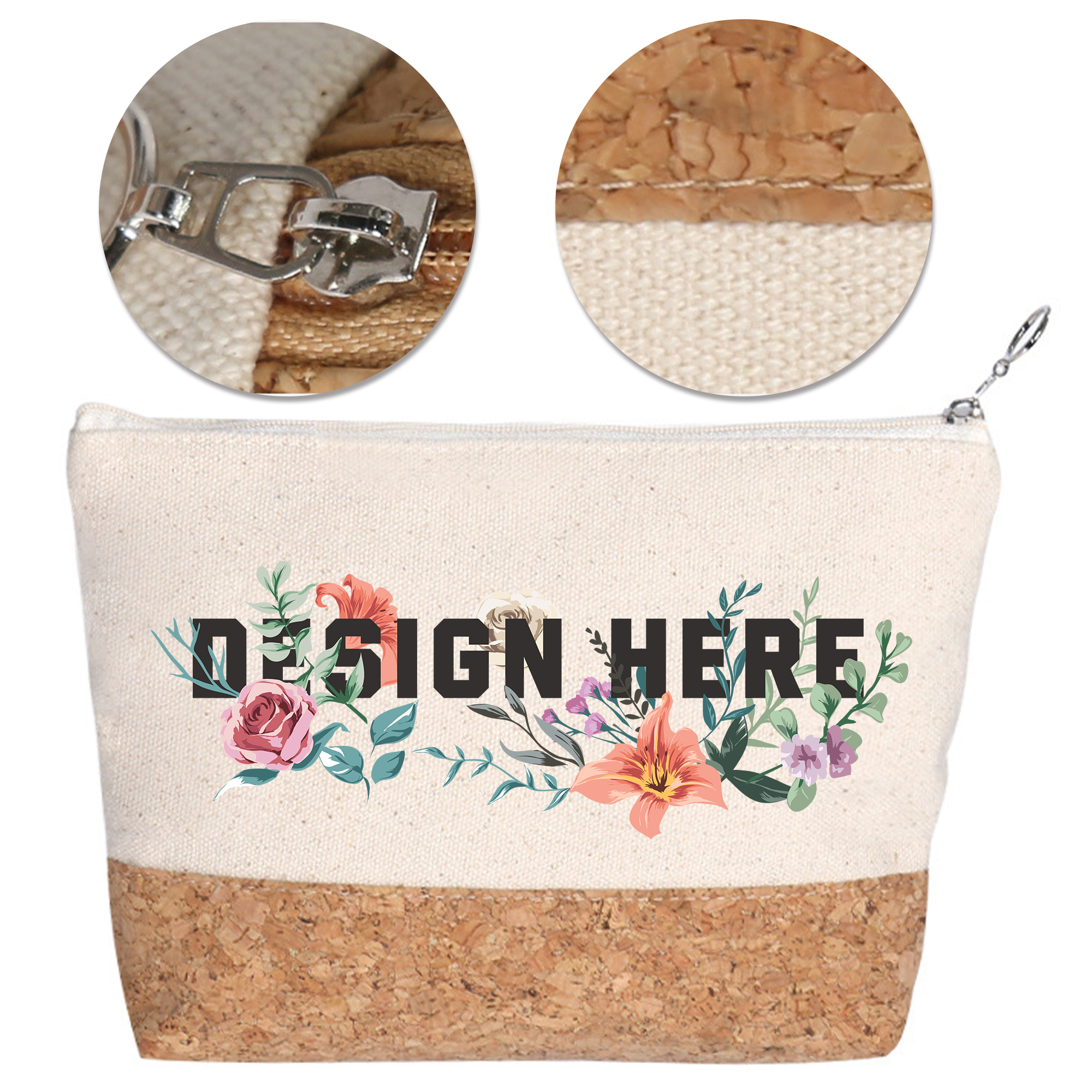 Eco-Friendly Linen & Cork Travel Makeup Pouch Cosmetic Bag 2