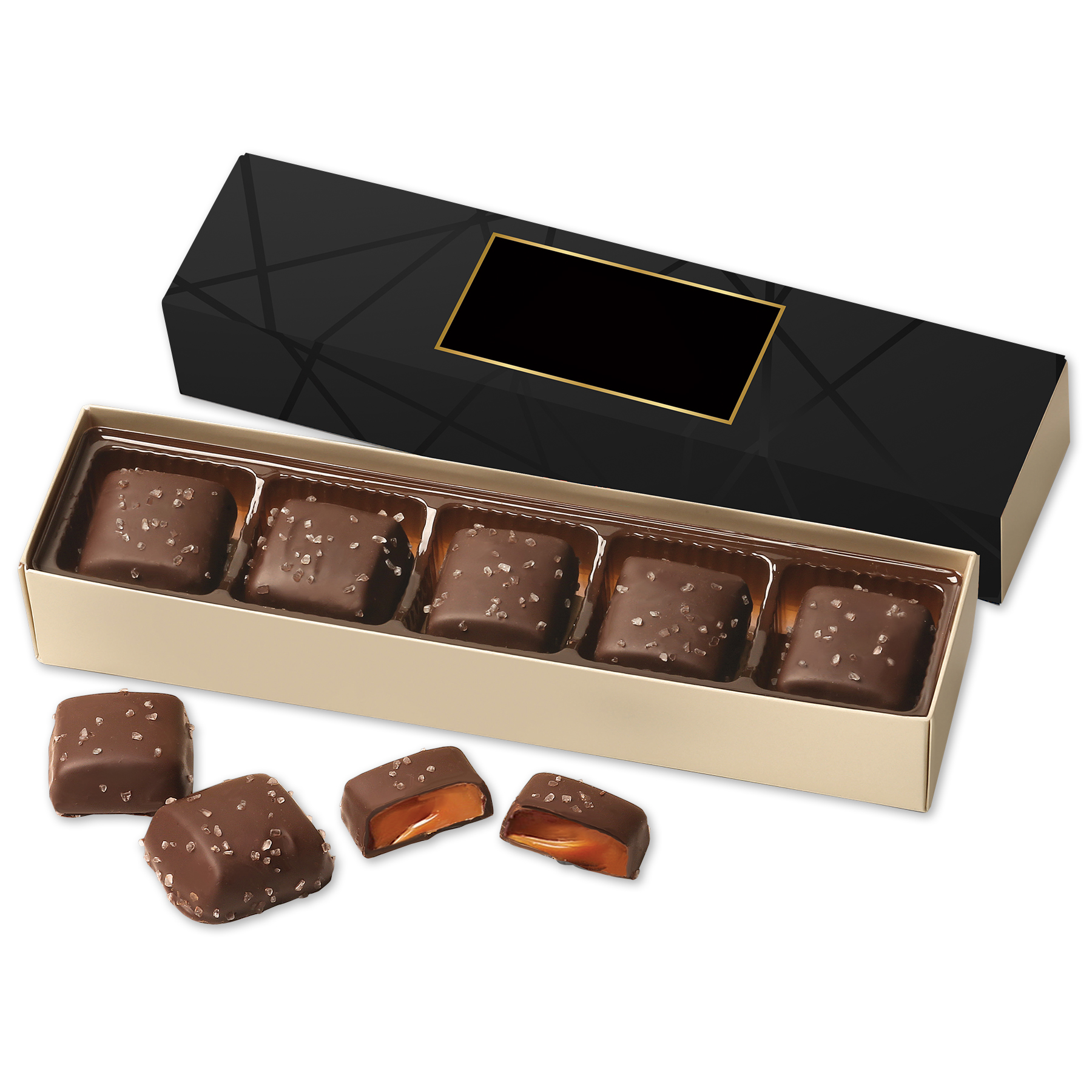 Chocolate Sea Salt Caramels Flight with Black Geometric Wrap 3