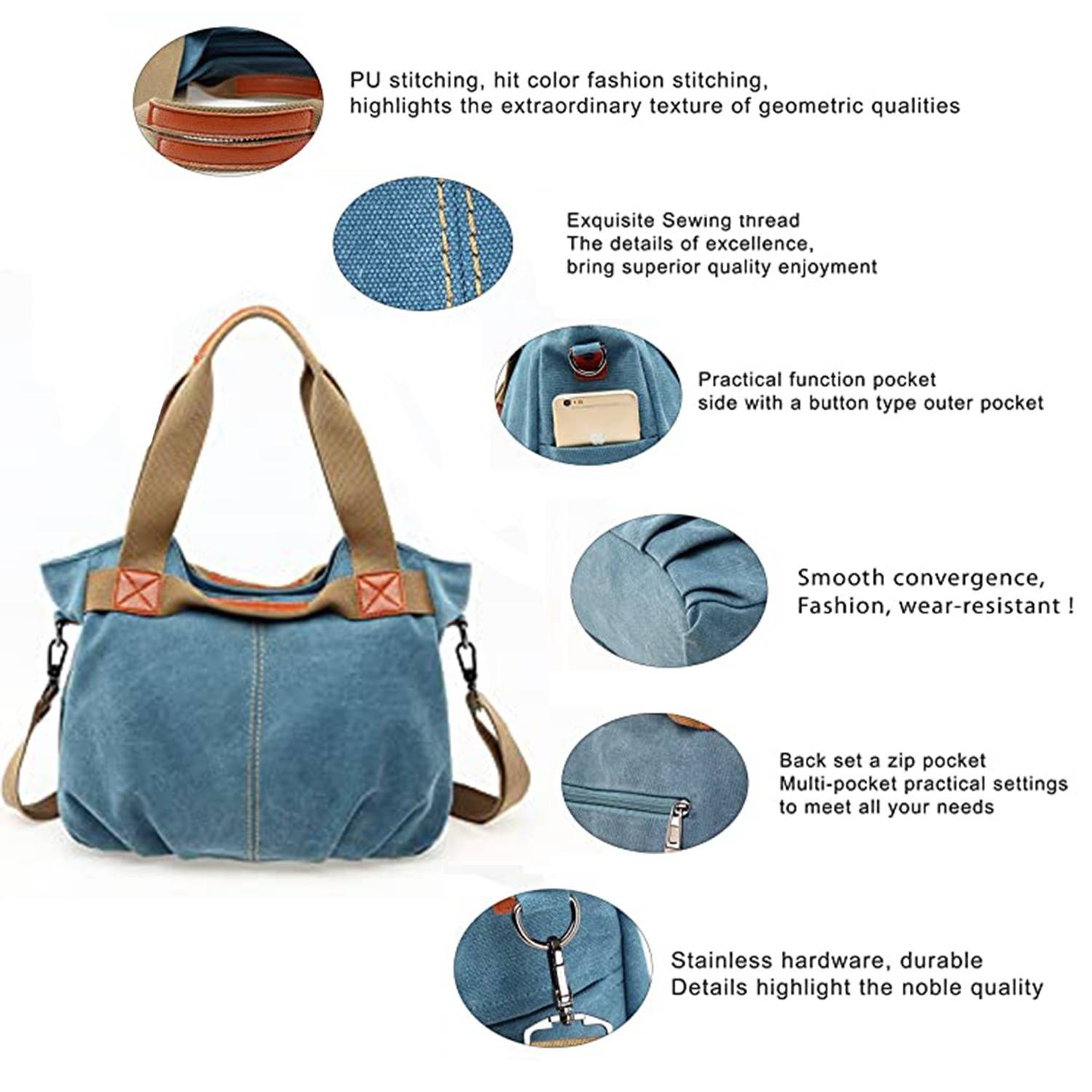 Canvas Shoulder Tote Shopper Handbag, custom tote bag with logo imprint 2