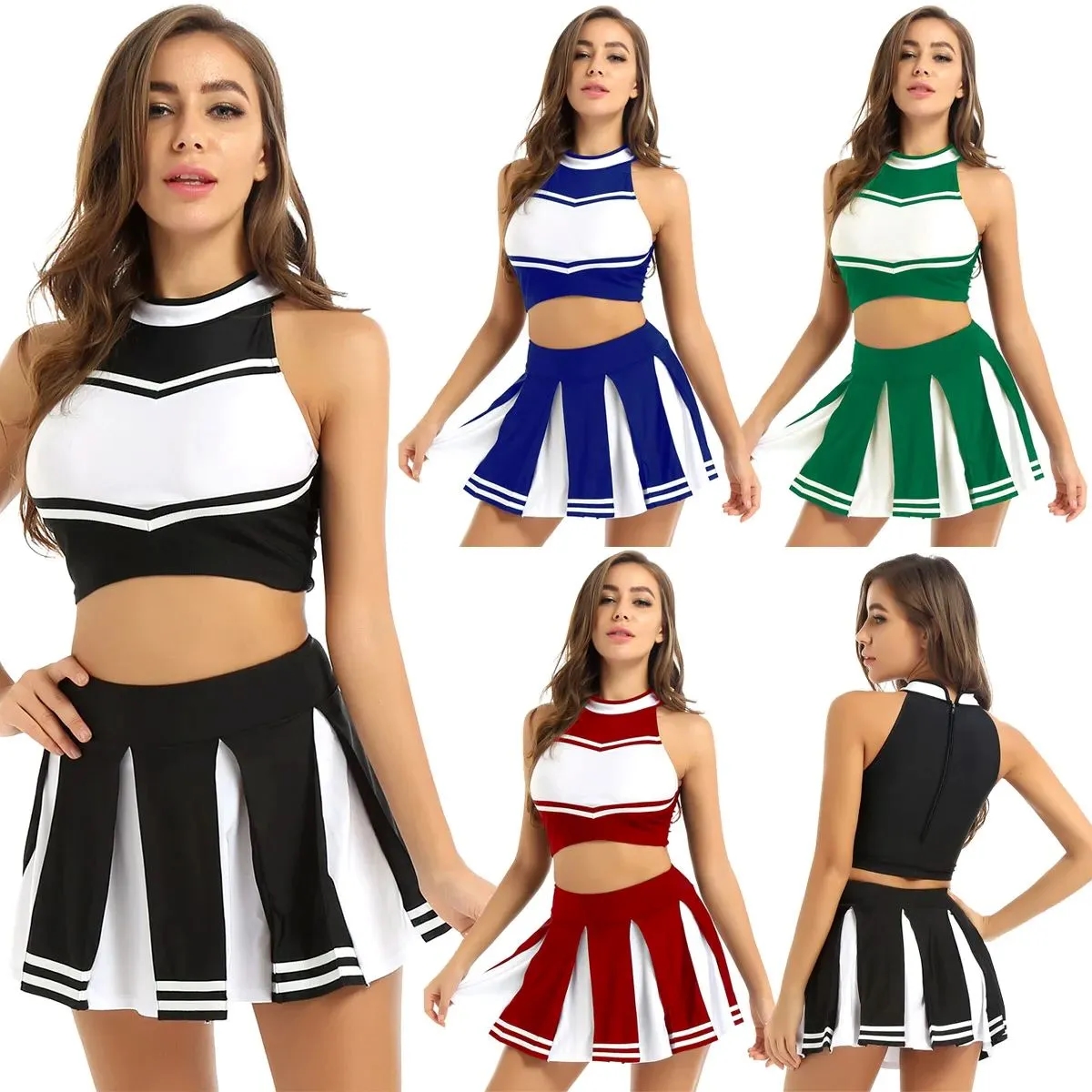 Women's Cheerleader Cosplay Costume with Stand Collar 1