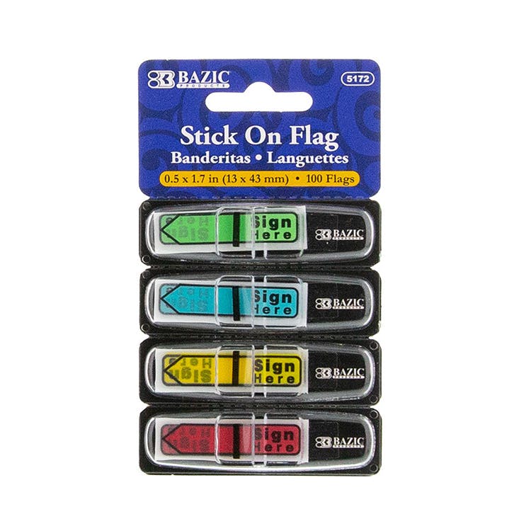 "Sign Here" Stick-On Flags - Neon 100 Pack