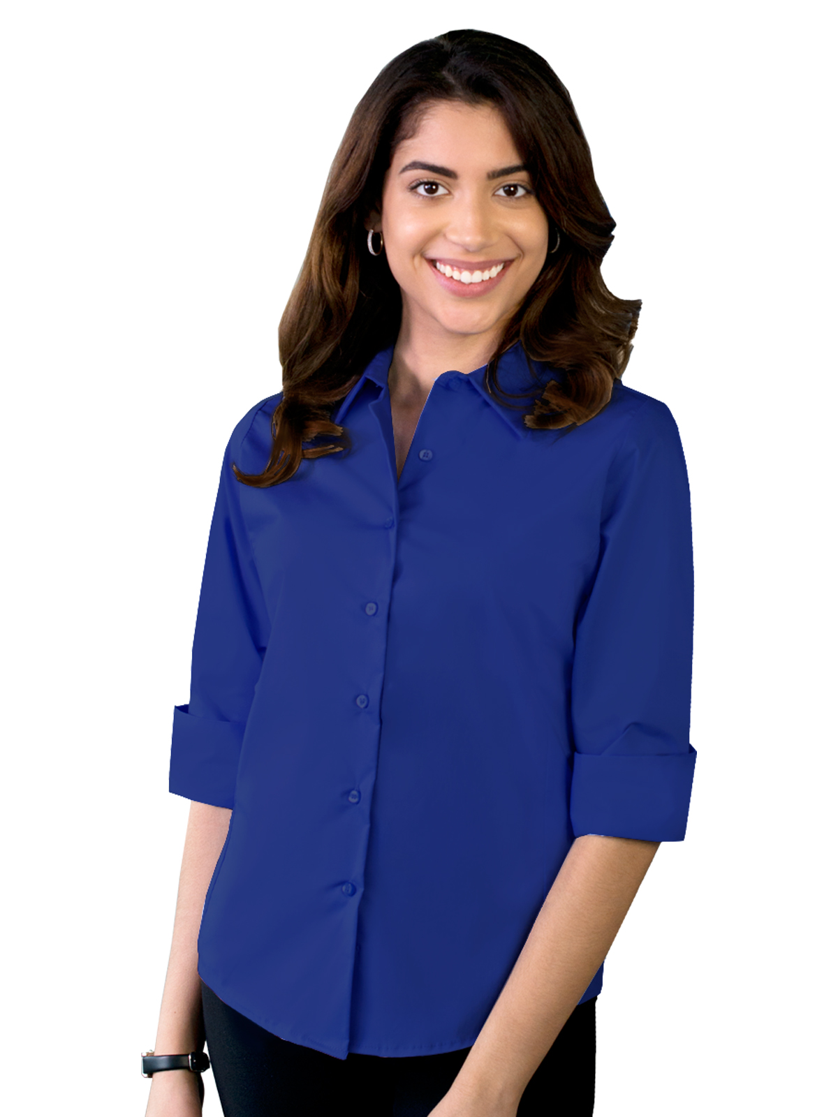 Blue Generation - Women's Pocketless 3/4-Sleeve Stretch Poplin Shirt 26