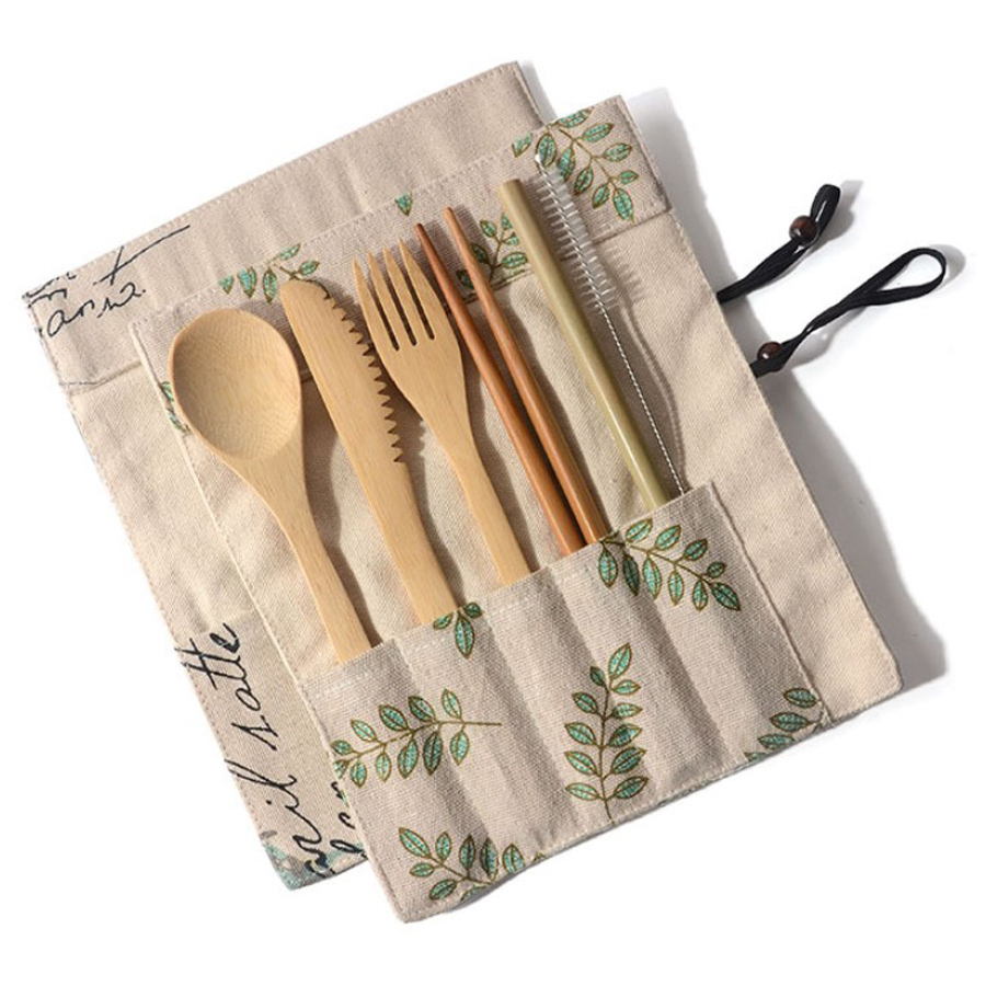 6pcs Eco-Friendly Bamboo Cutlery Set with Pouch 1