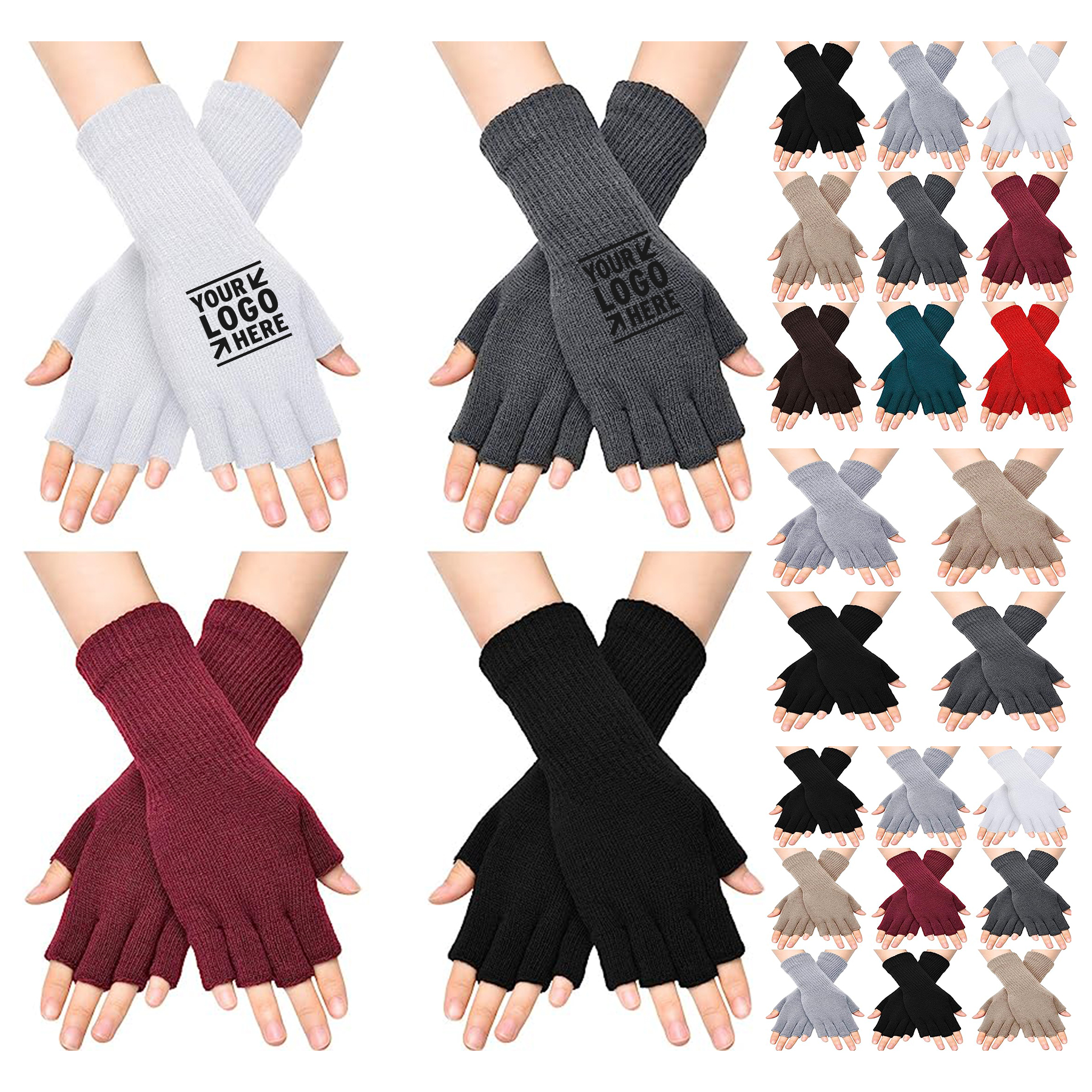 Women Winter Stretchy Knit Fingerless Mittens Gloves 2
