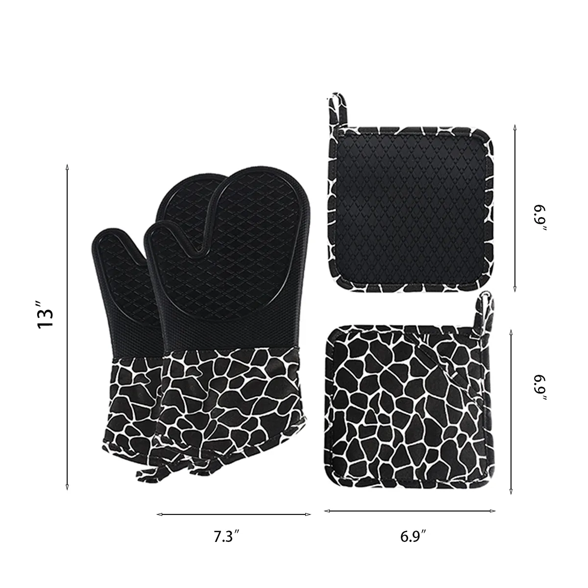Soft Anti Slip Solid Silicone Oven Mitts And Pot Holders Set 5