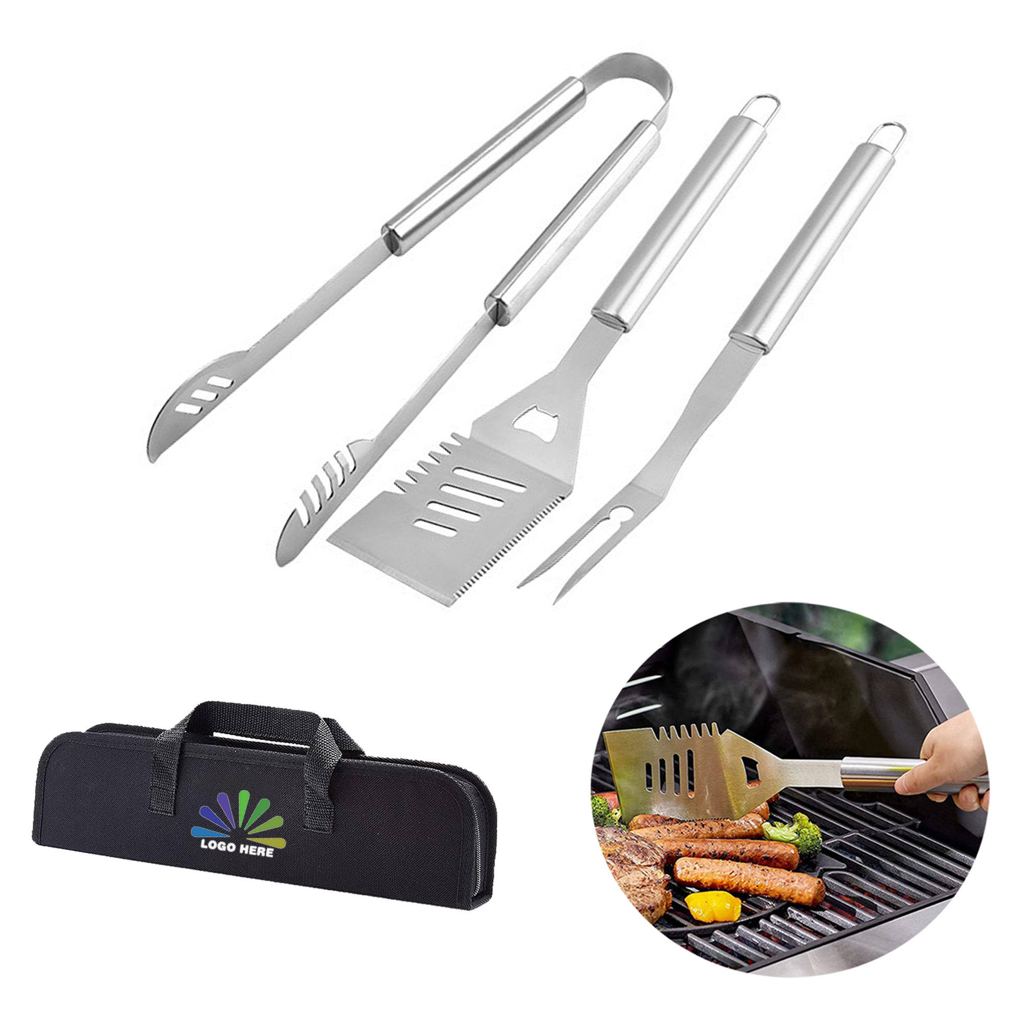 3-Piece Stainless Steel BBQ Tool Set 1