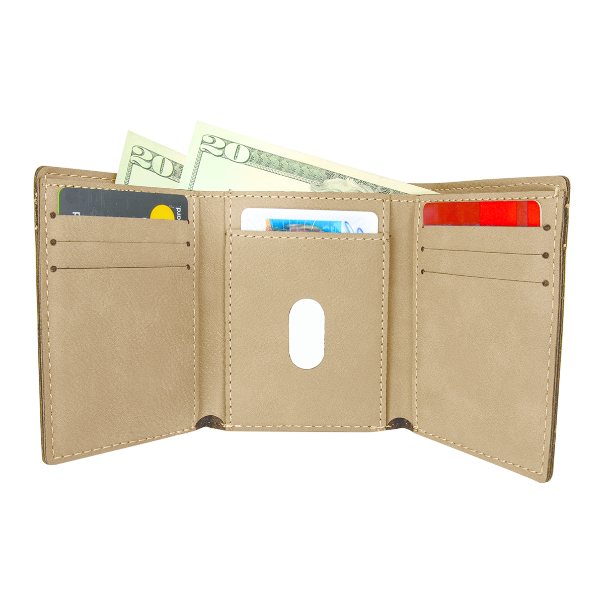 Light Brown Leatherette Trifold Wallet 3