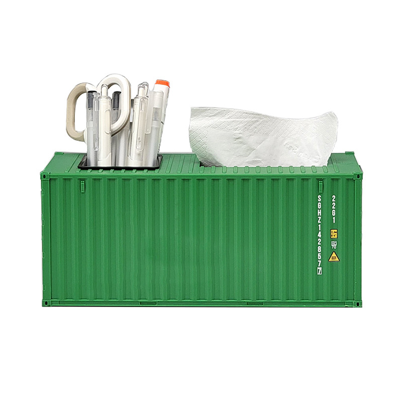 Shipping Container Shaped Tissue Box with Pen Holder 2