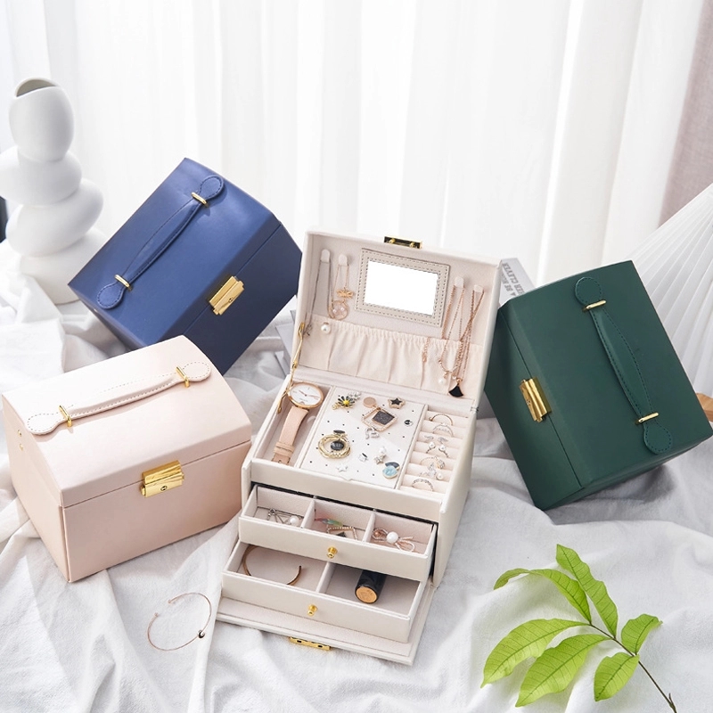 Custom 3-Layer PU Jewelry Organizer Box with Mirror / Hook 19