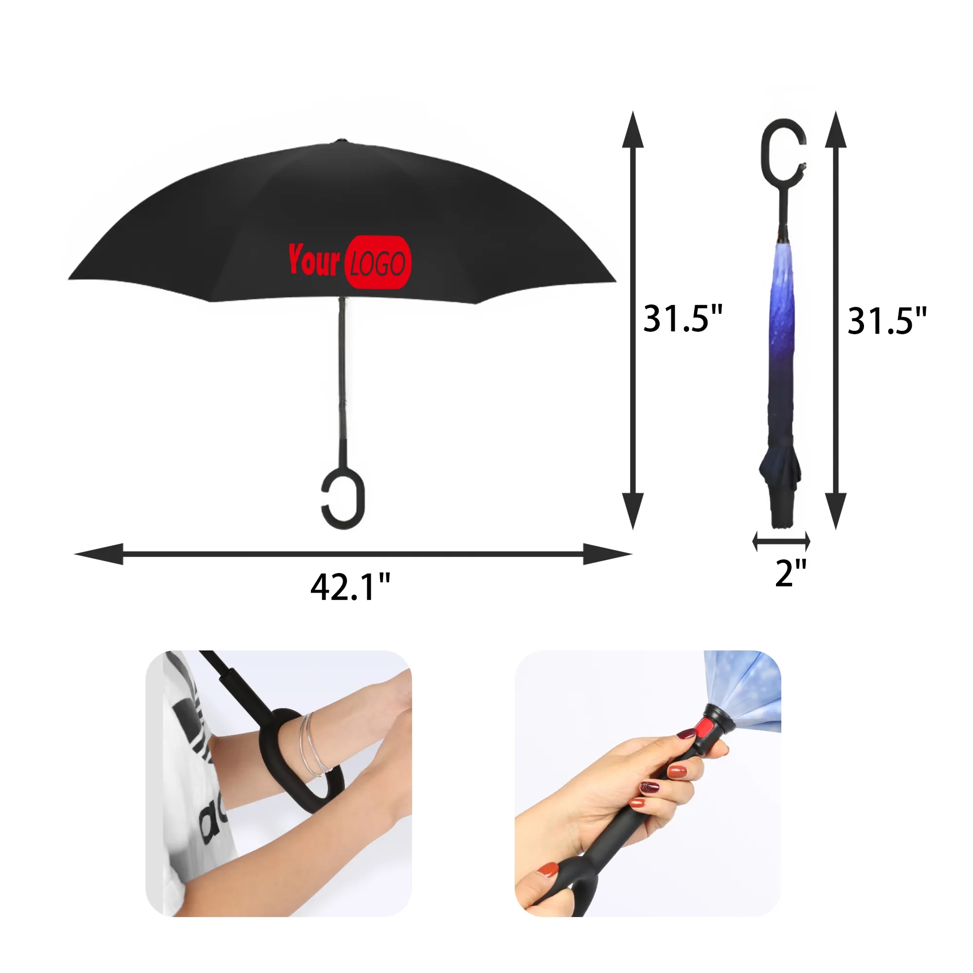 MOQ 50 PCS Hands Free Inverted Umbrella