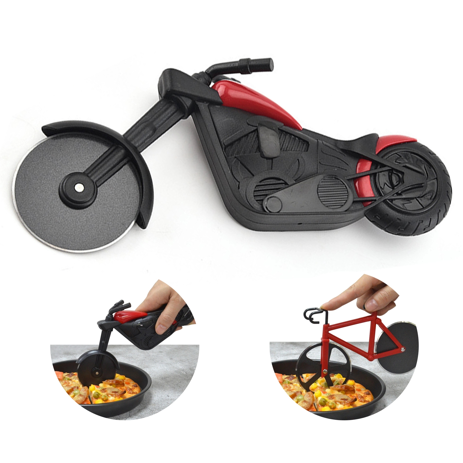 Motorcycle Roller Pizza Cutter, custom kitchen gadget with logo imprint 4