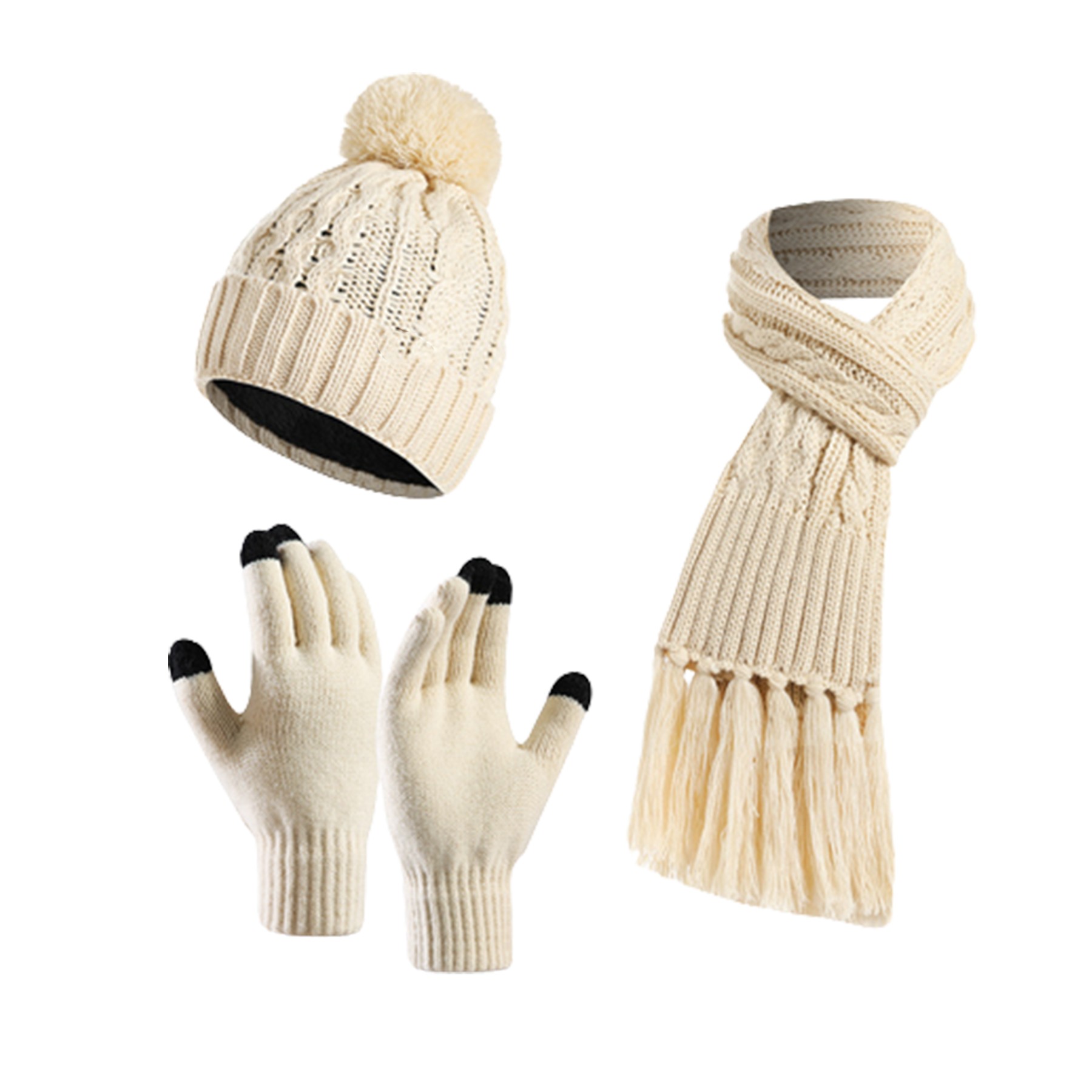 Winter Knit Beanie Hat 3 Pieces Set 4
