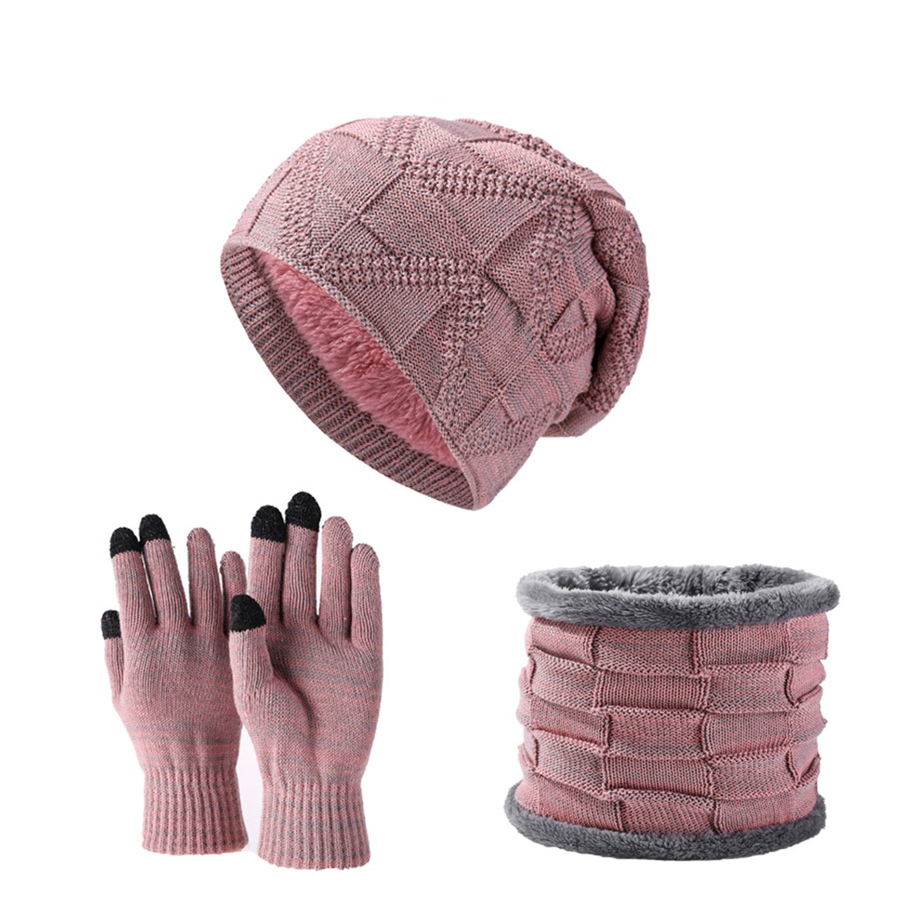 Winter Beanie Hat Scarf and Touch Screen Gloves Set 12